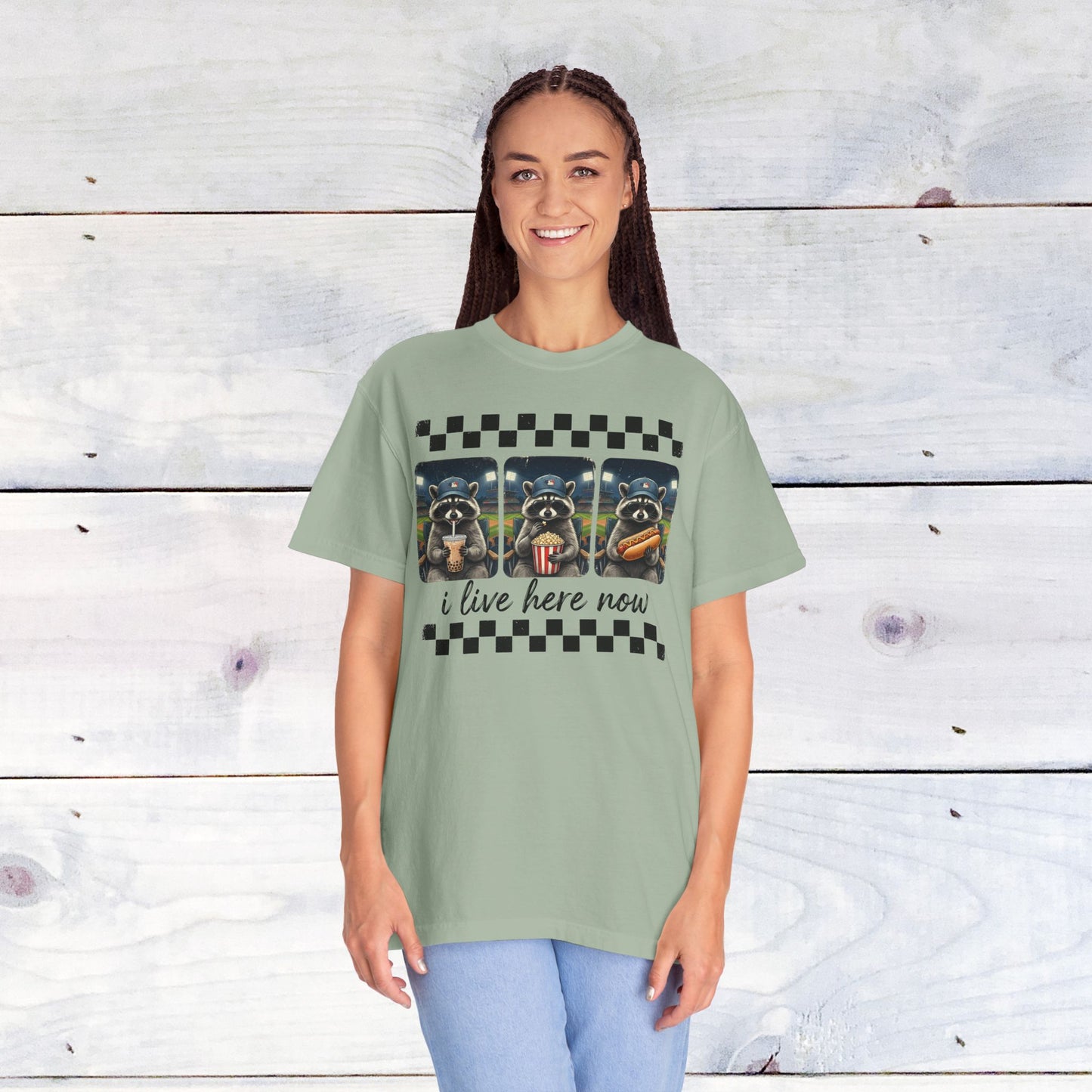 Baseball, I Live Here Now Raccoon Comfort Colors Unisex Shirt
