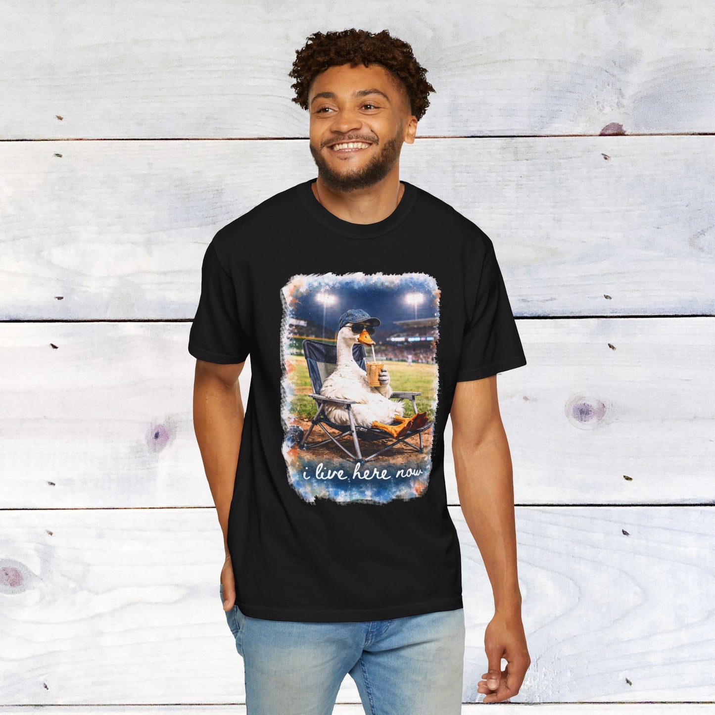 'I Live Here Now' Baseball Stadium Goose Comfort Colors Unisex T-Shirt