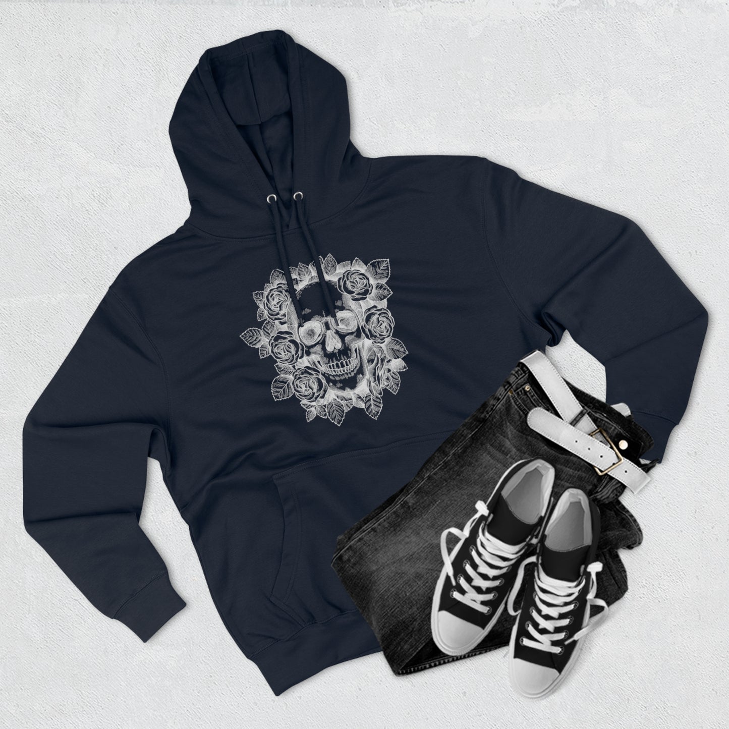 Skull with Rose Background - Unisex Premium Pullover Hoodie