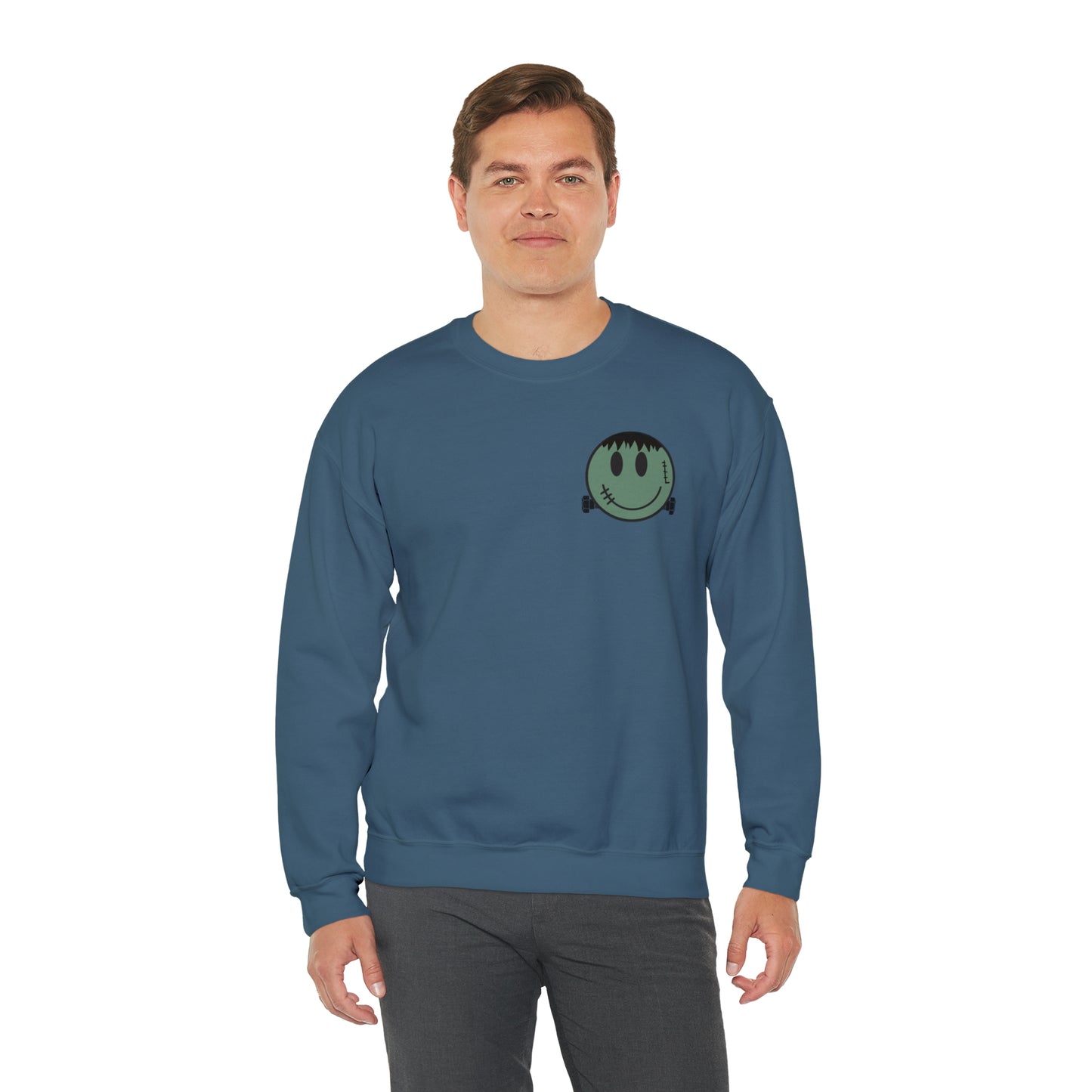 Halloween - Franken Smile Front, Halloween Bolt Back - Sweater / Pullover