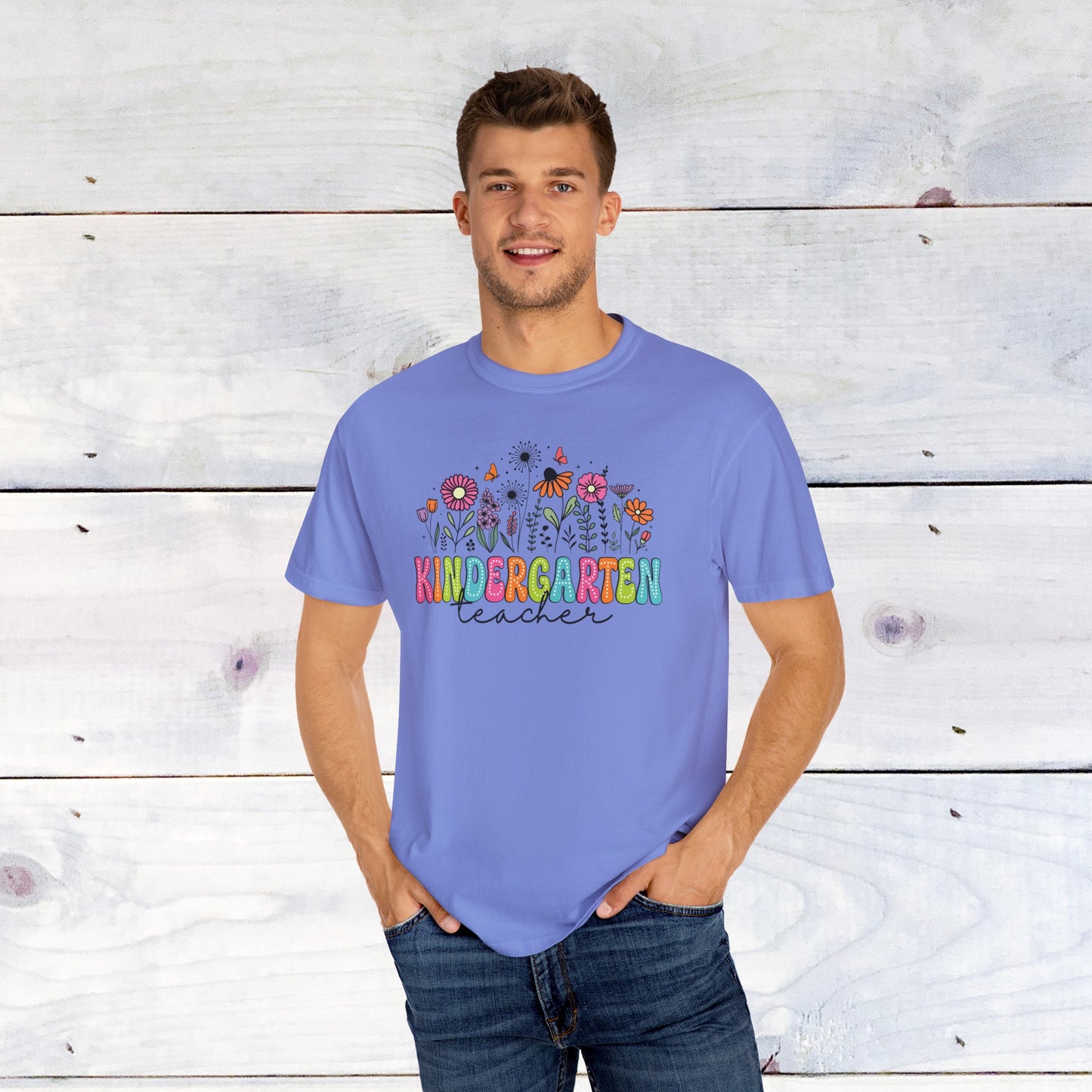 Kinder Flower Teacher Shirt - Comfort Colors
