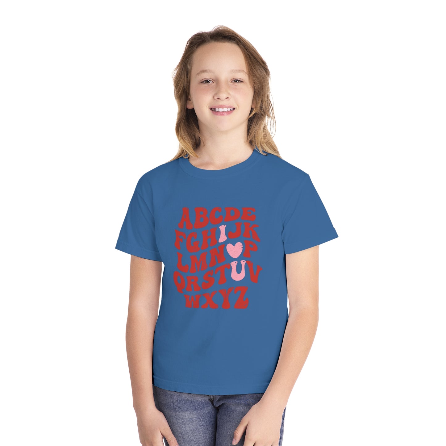 Red Alpha I Love You Youth Comfort Colors Tee