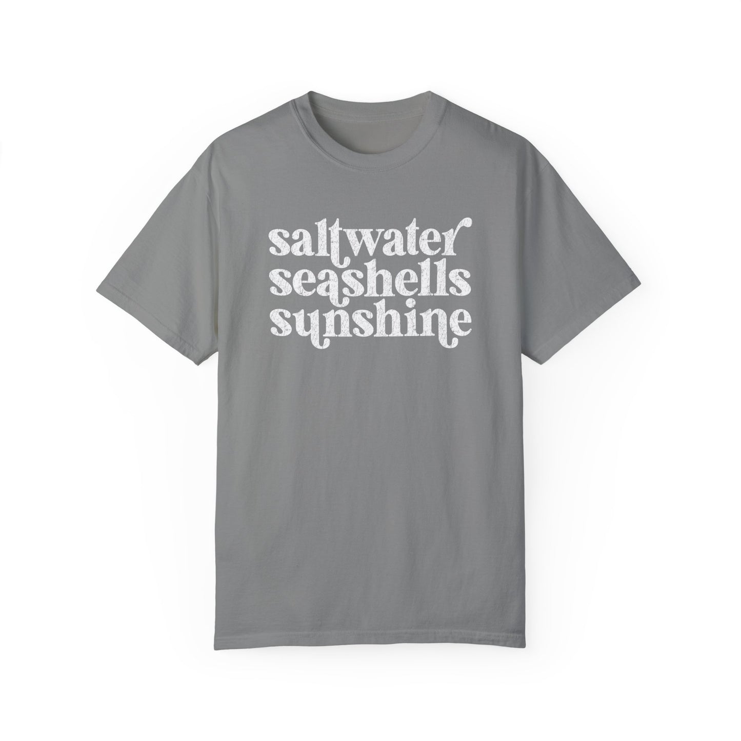 White Saltwater, Seashells, Sunshine Comfort Colors Tee