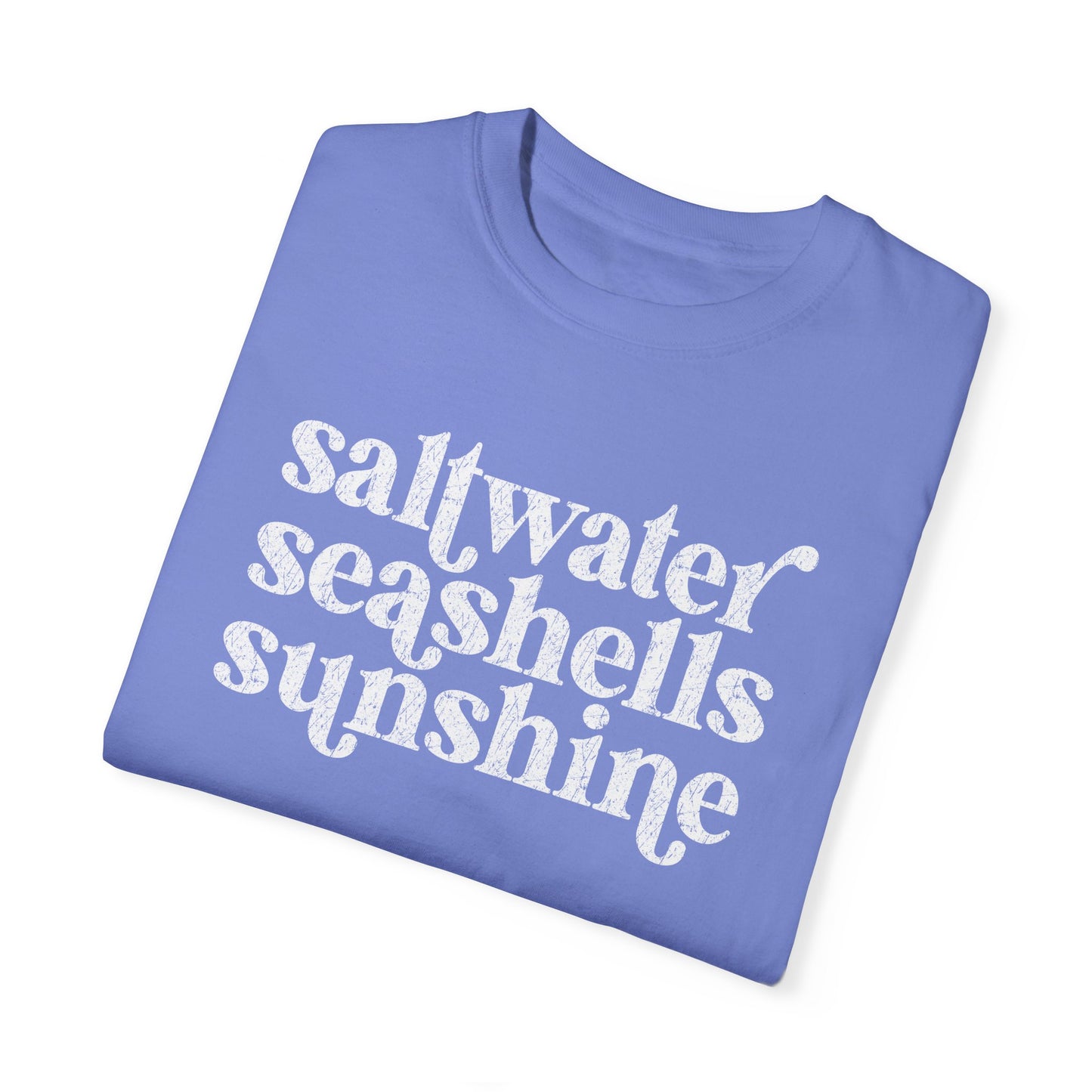 White Saltwater, Seashells, Sunshine Comfort Colors Tee