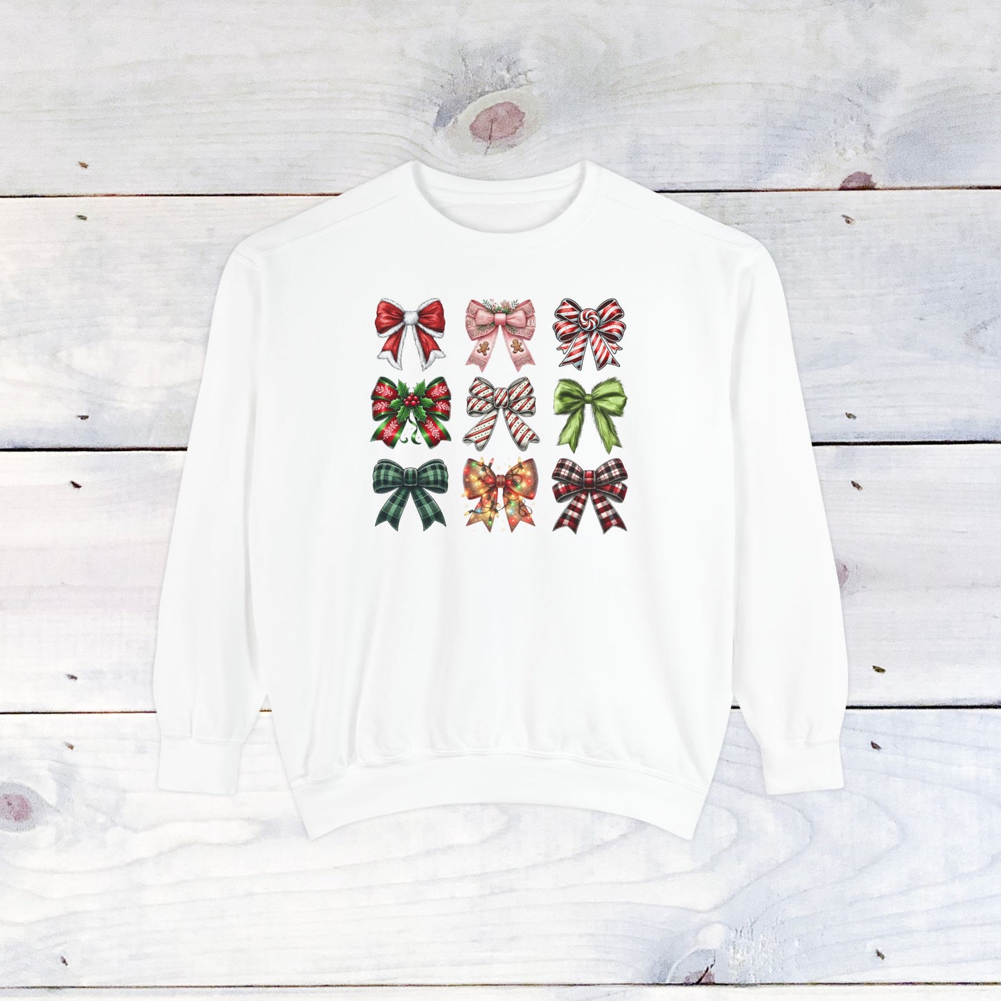 Christmas Bow Grid Comfort Colors Sweater