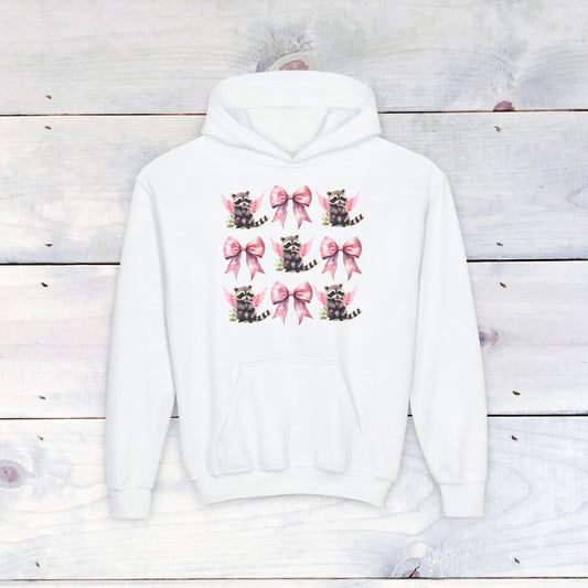Raccoon Bow Grid Valentine Youth Hoodie