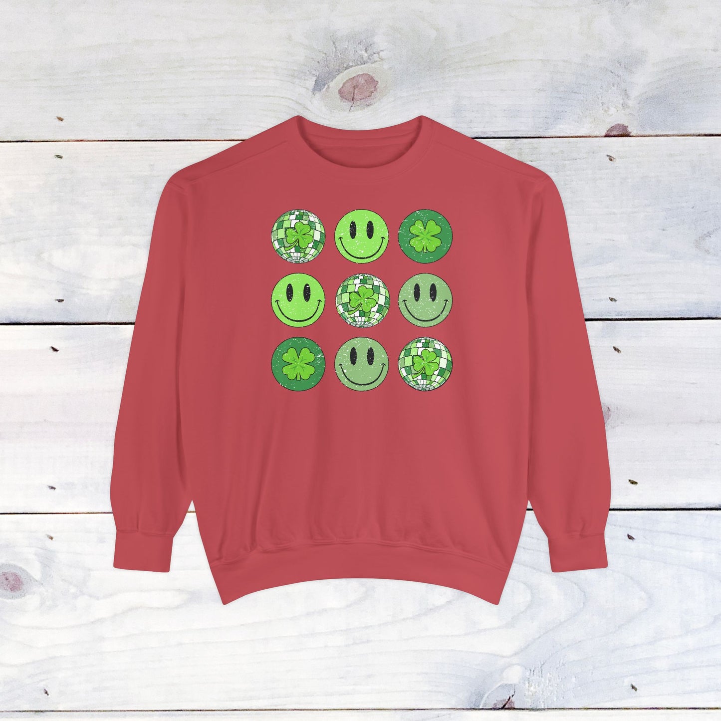 Smiley St Patty's Day Grid Comfort Colors Sweatshirt
