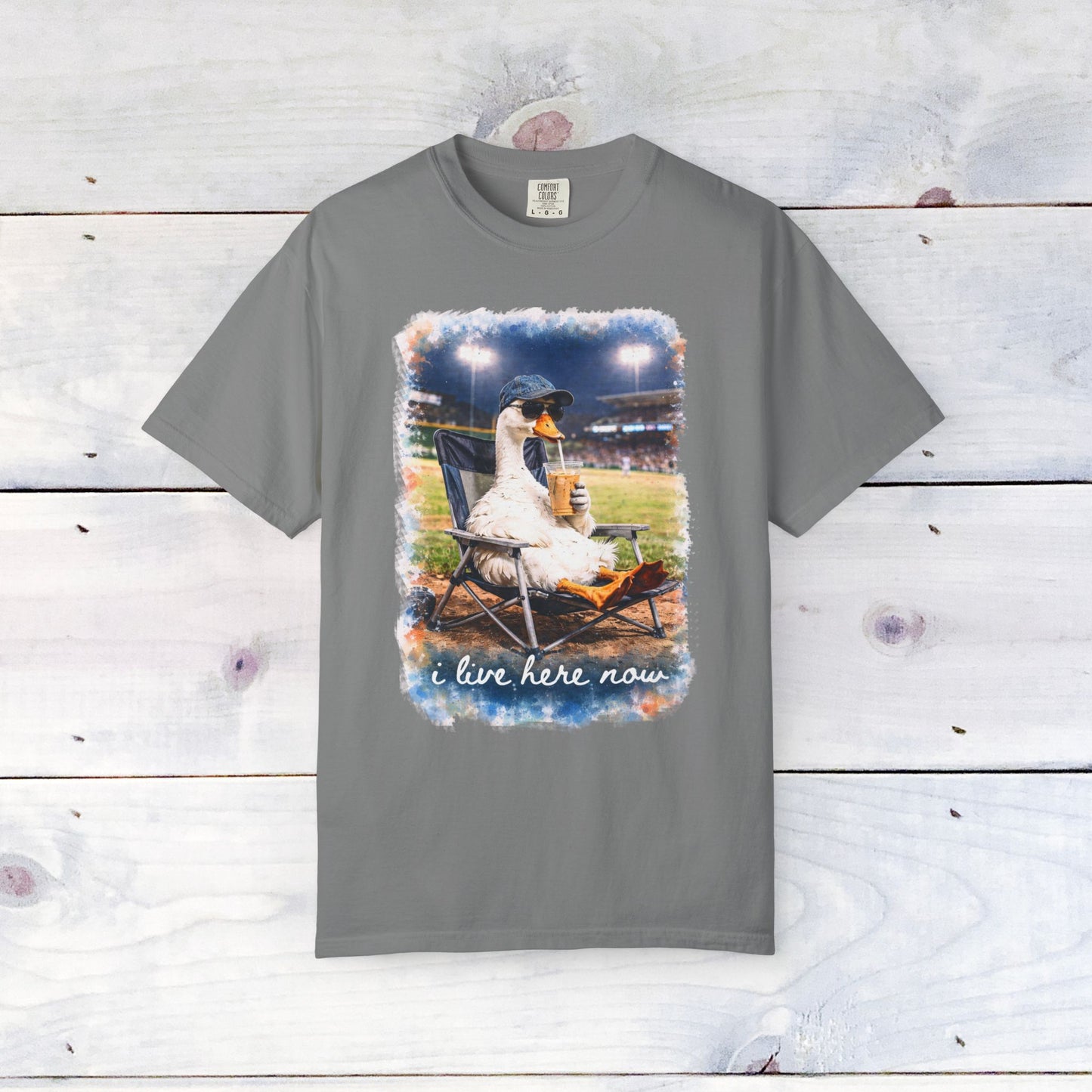'I Live Here Now' Baseball Stadium Goose Comfort Colors Unisex T-Shirt