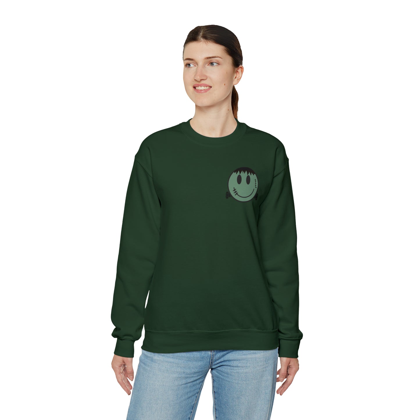 Halloween - Franken Smile Front, Halloween Bolt Back - Sweater / Pullover