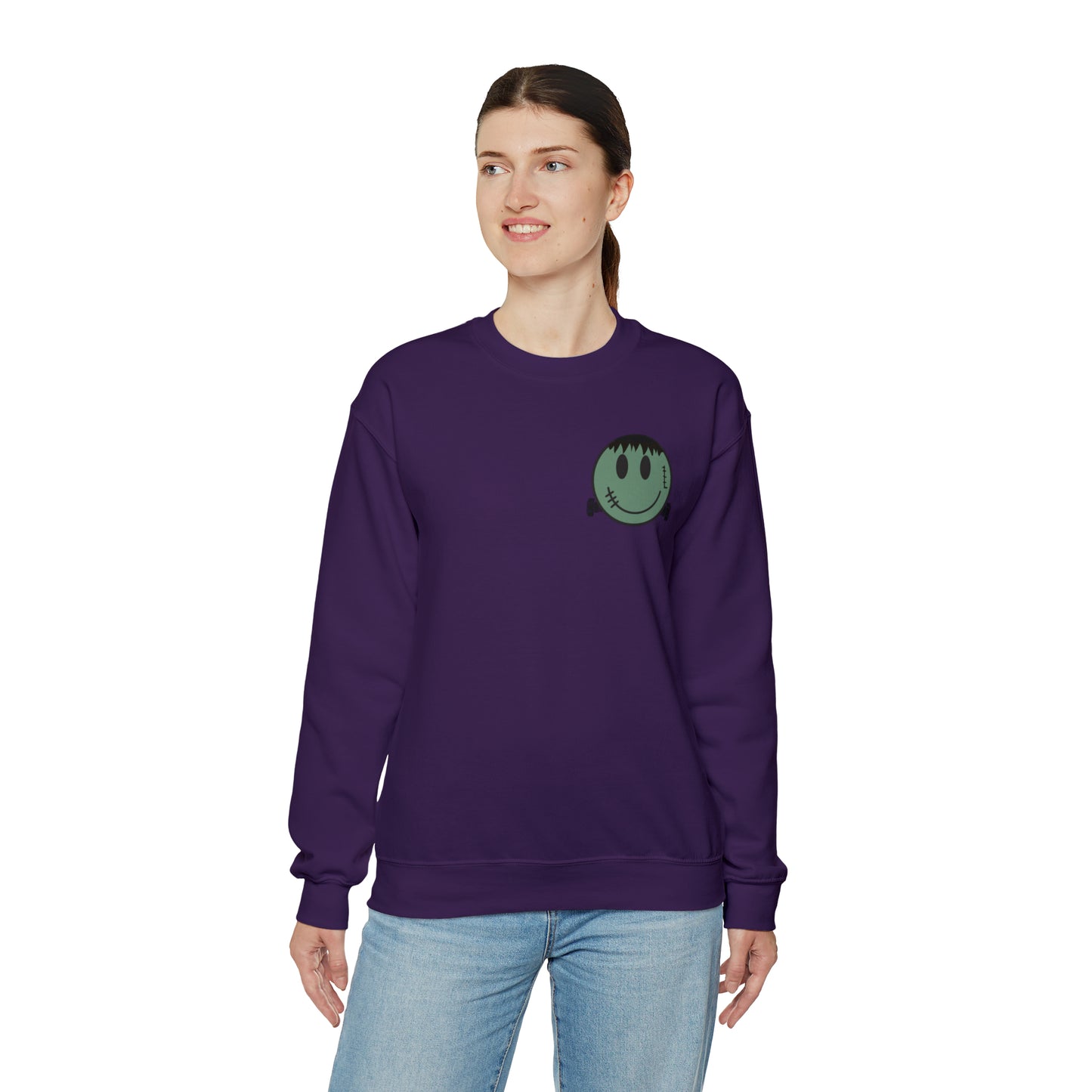 Halloween - Franken Smile Front, Halloween Bolt Back - Sweater / Pullover