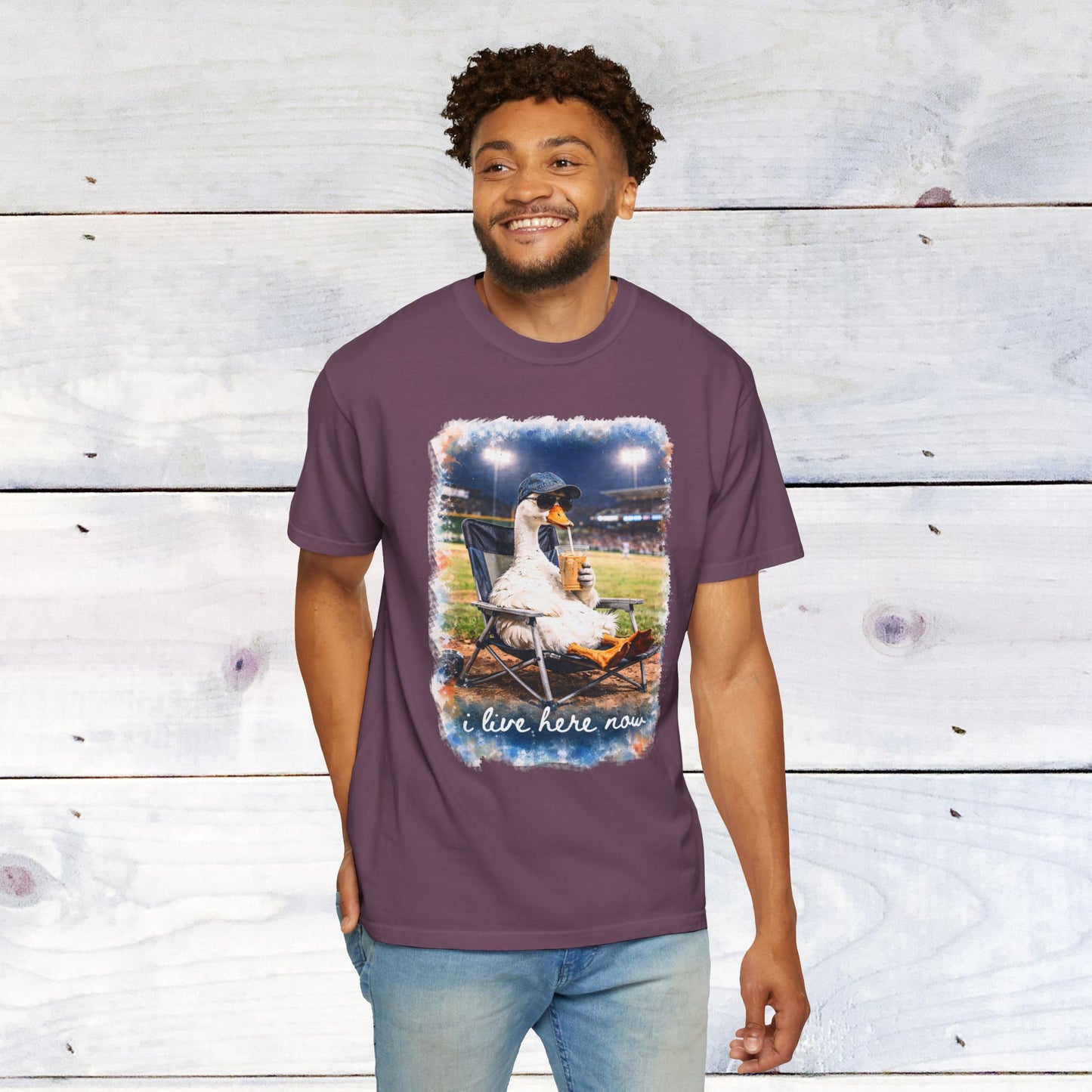 'I Live Here Now' Baseball Stadium Goose Comfort Colors Unisex T-Shirt