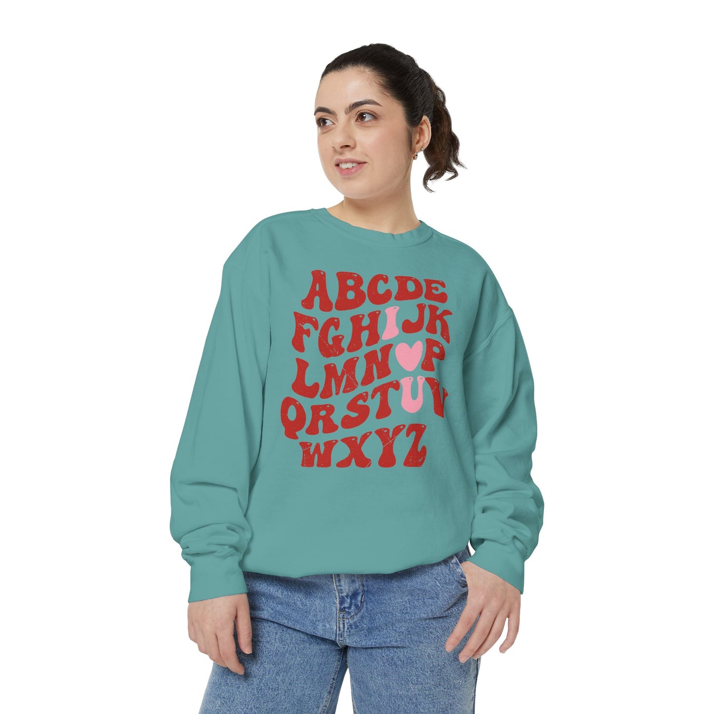 Red Alphabet I love you Adult Comfort Colors Sweatshirt
