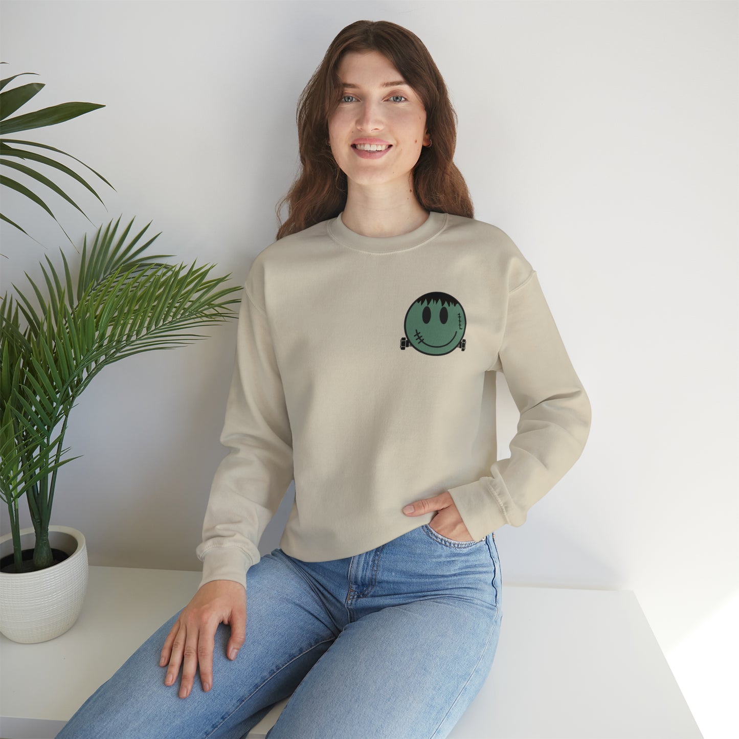 Halloween - Franken Smile Front, Halloween Bolt Back - Sweater / Pullover