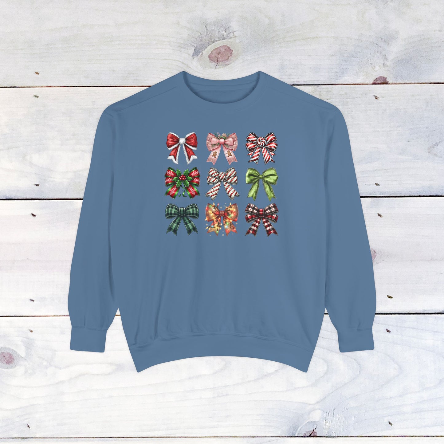 Christmas Bow Grid Comfort Colors Sweater