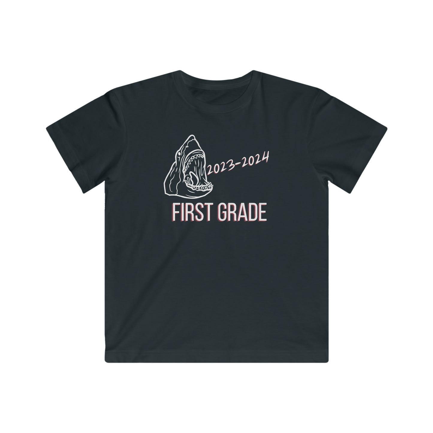 Shark First Grade First Day of School '23-'24, White Text