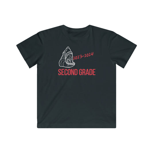 Shark, Second Grade First Day 23-24 T-Shirt  White/Red Text