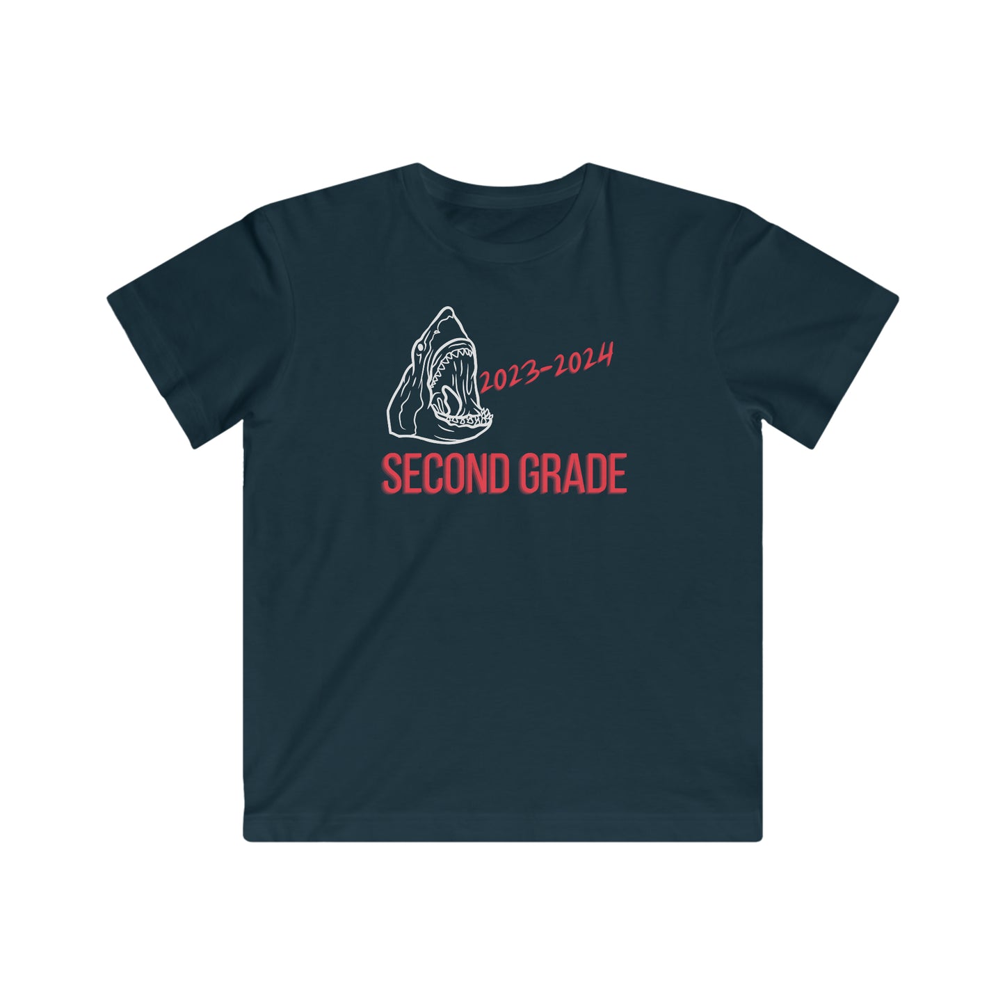 Shark, Second Grade First Day 23-24 T-Shirt  White/Red Text