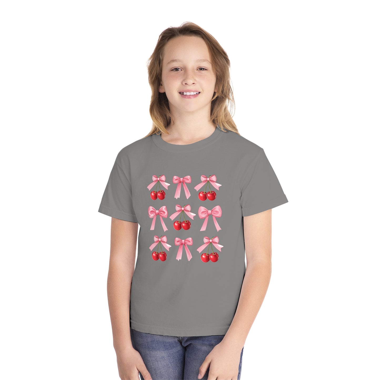 Cherry Bow Grid Comfort Colors Tee