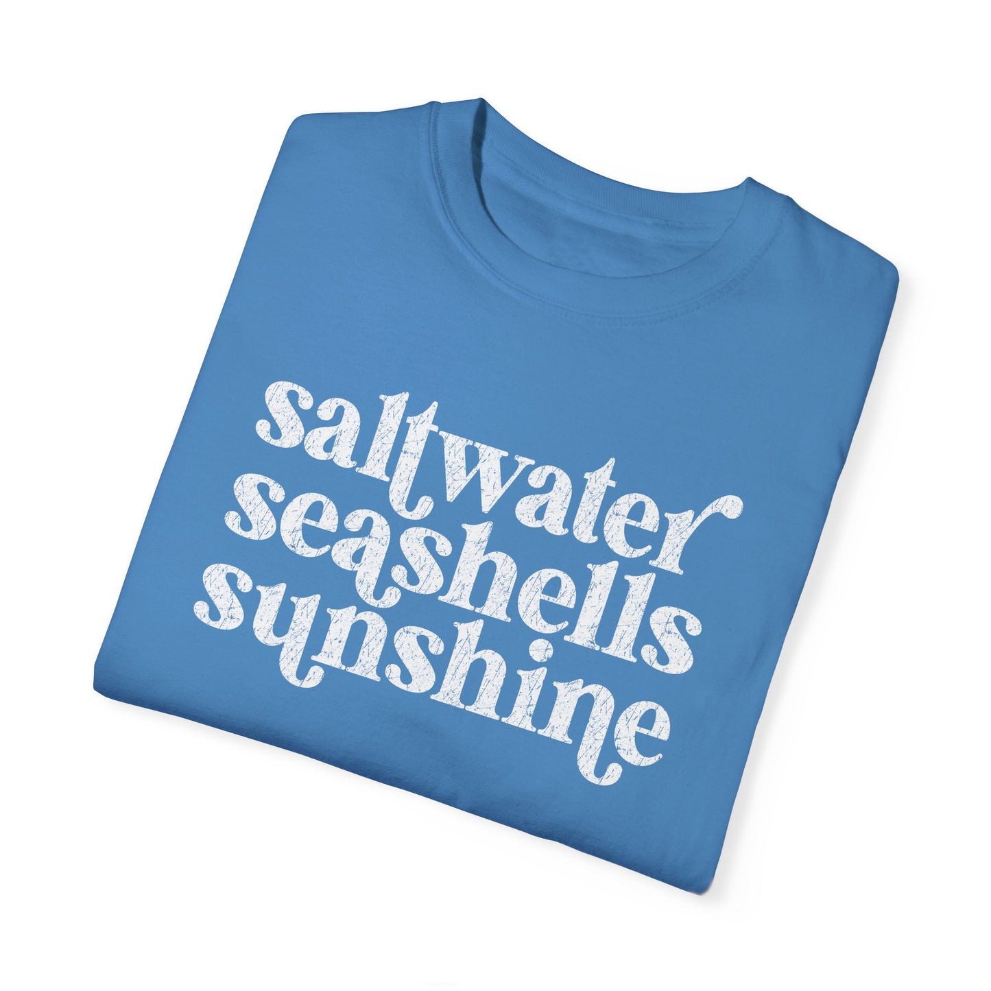White Saltwater, Seashells, Sunshine Comfort Colors Tee