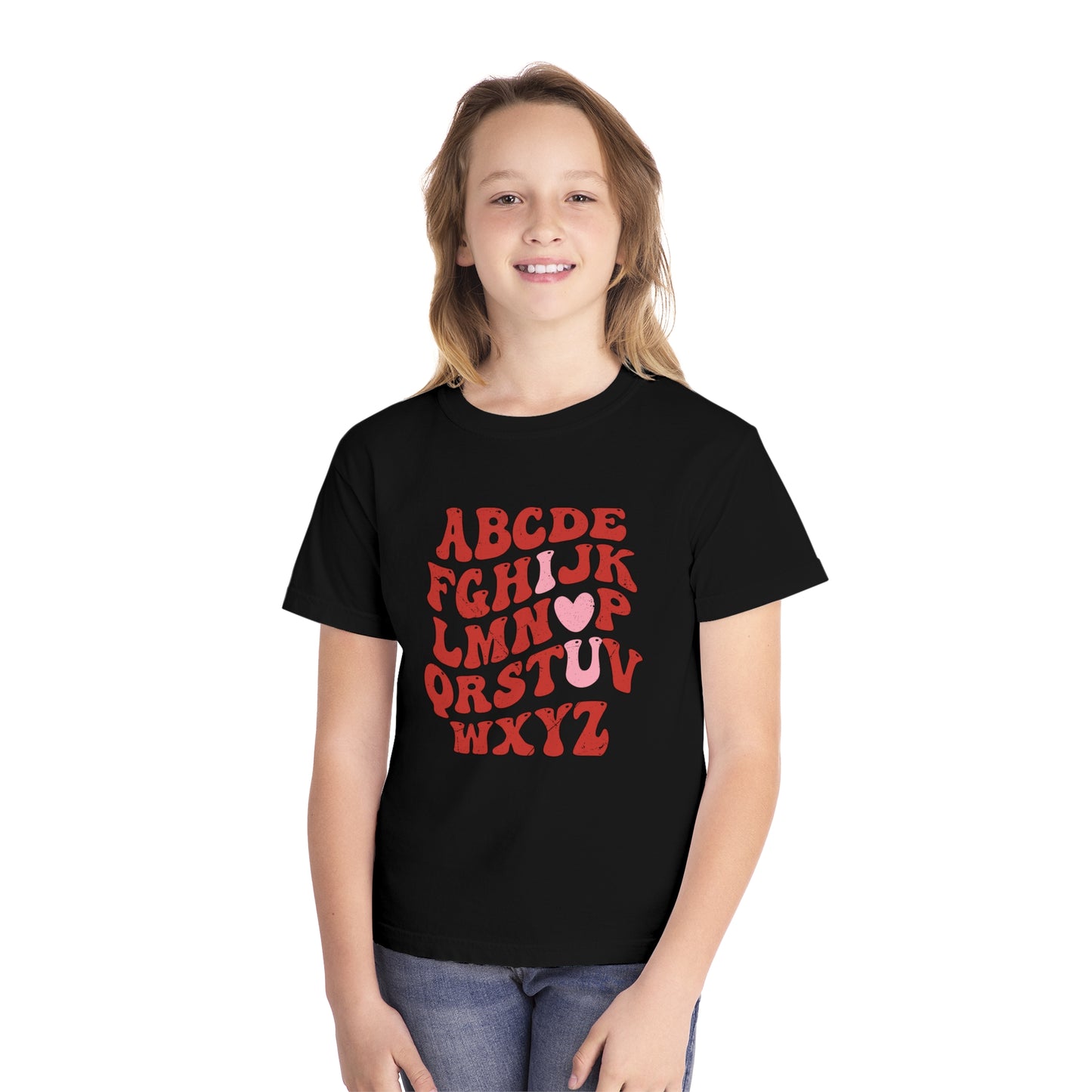 Red Alpha I Love You Youth Comfort Colors Tee