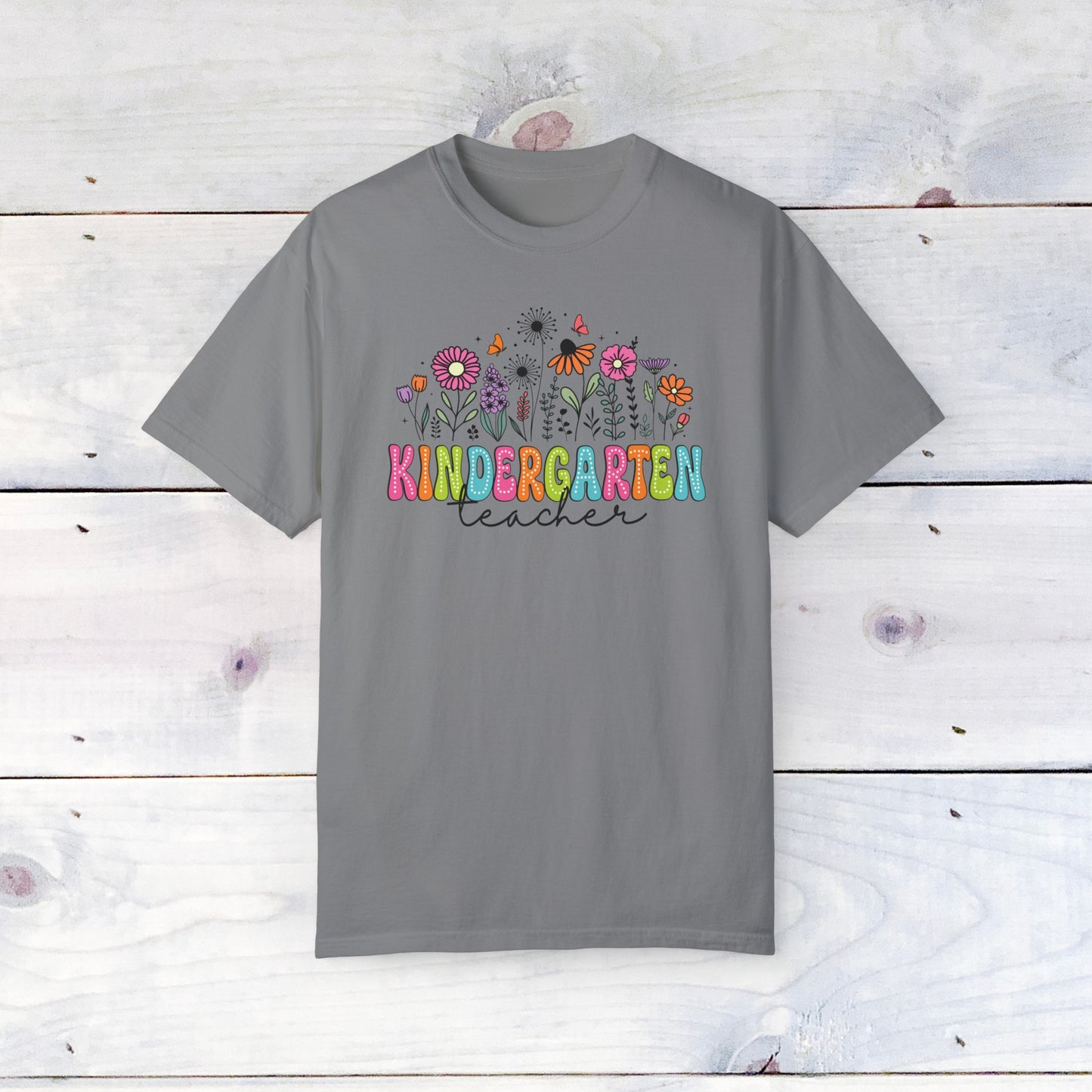 Kinder Flower Teacher Shirt - Comfort Colors