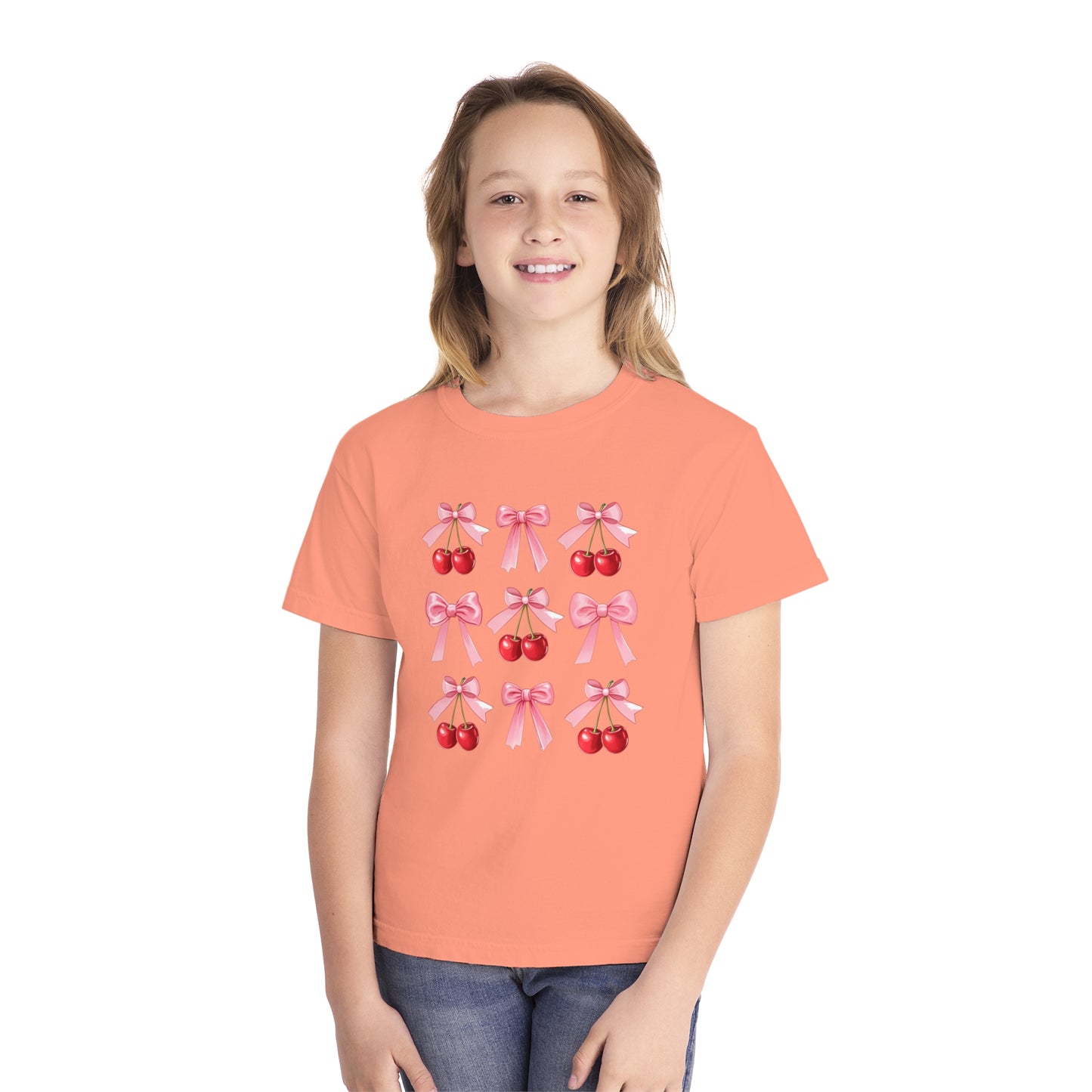 Cherry Bow Grid Comfort Colors Tee