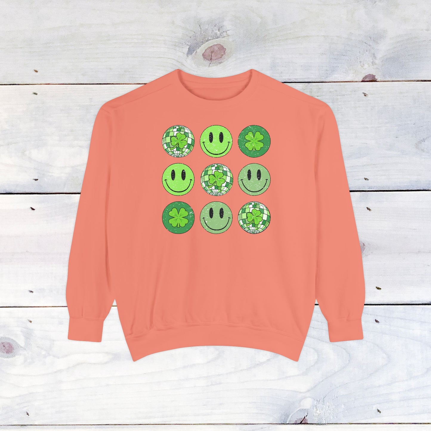 Smiley St Patty's Day Grid Comfort Colors Sweatshirt