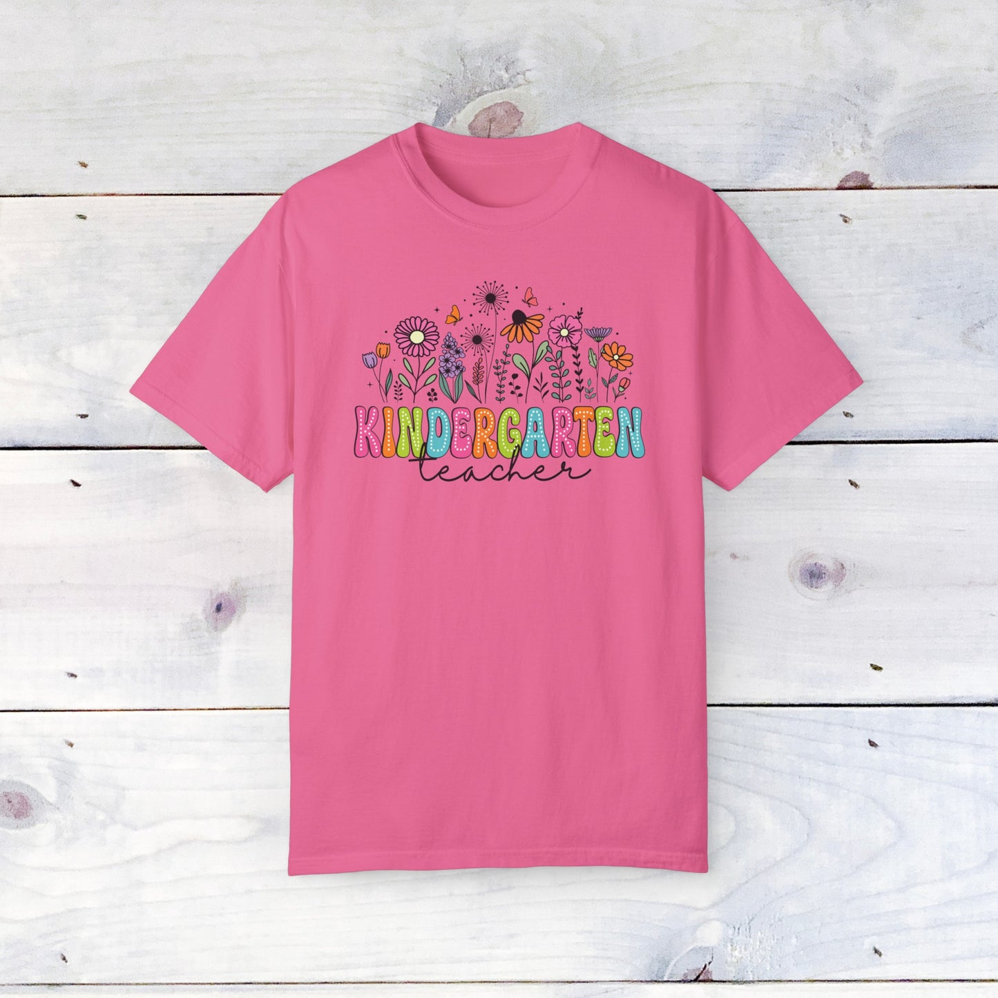 Kinder Flower Teacher Shirt - Comfort Colors