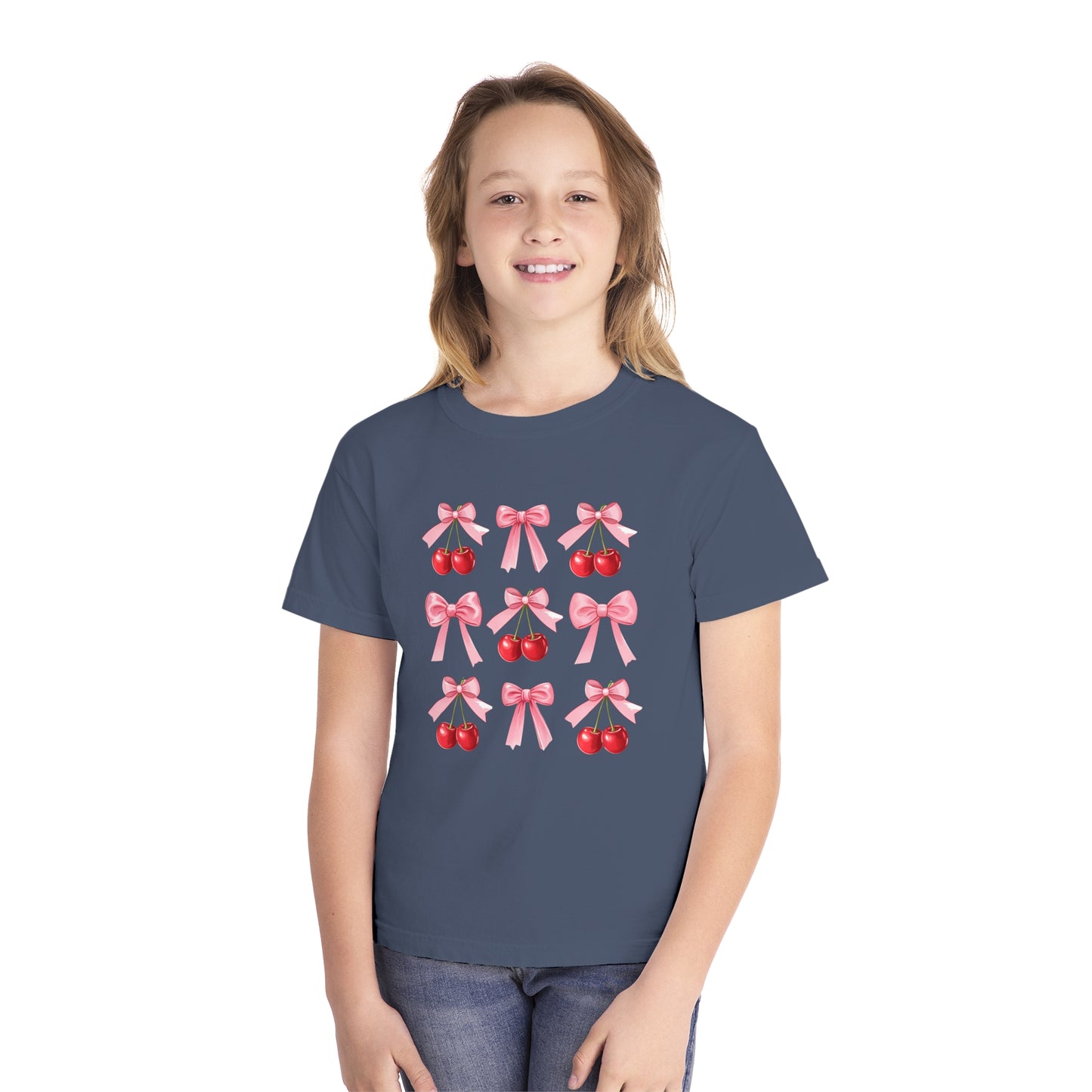 Cherry Bow Grid Comfort Colors Tee