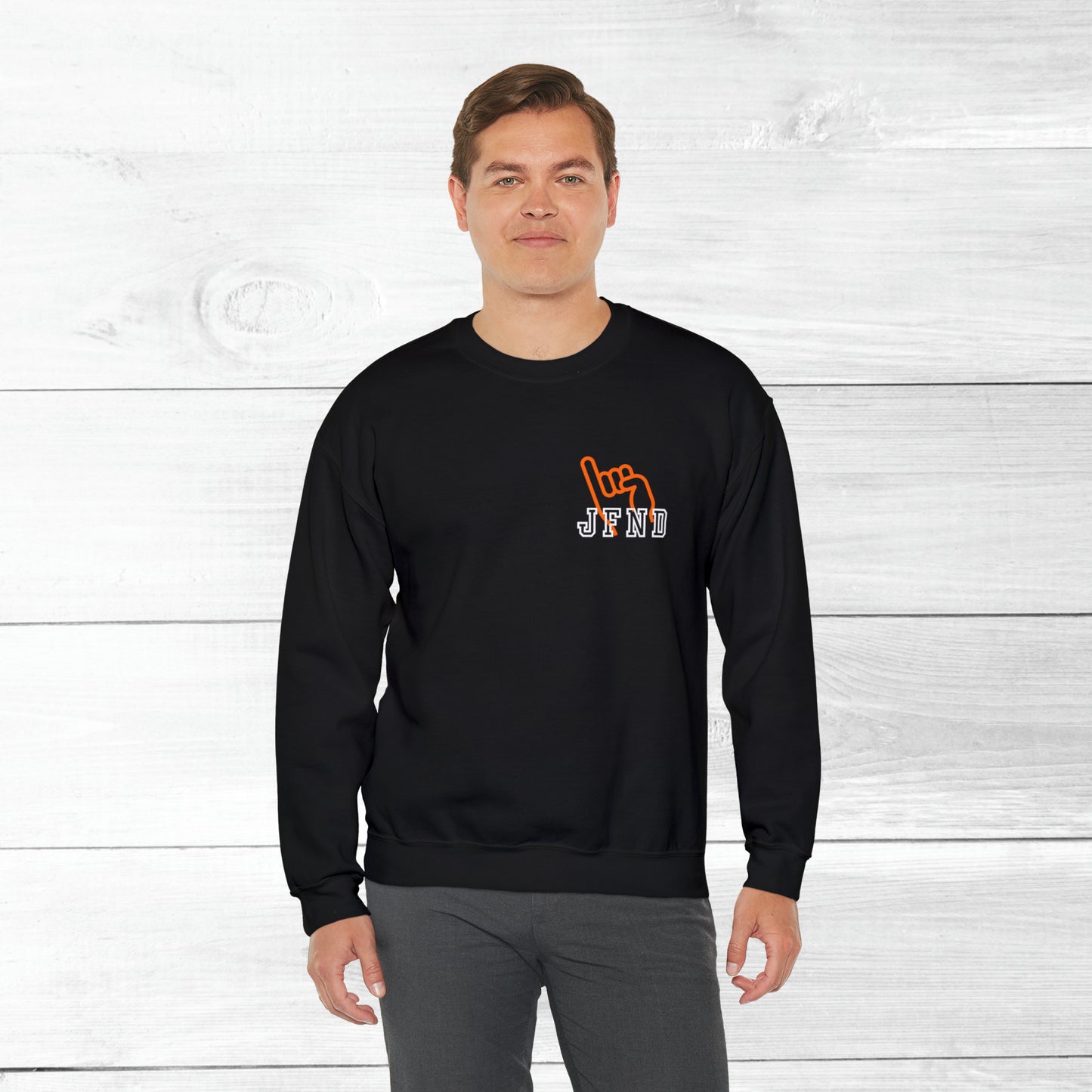 JFND front and Yellowjacket back Sweater