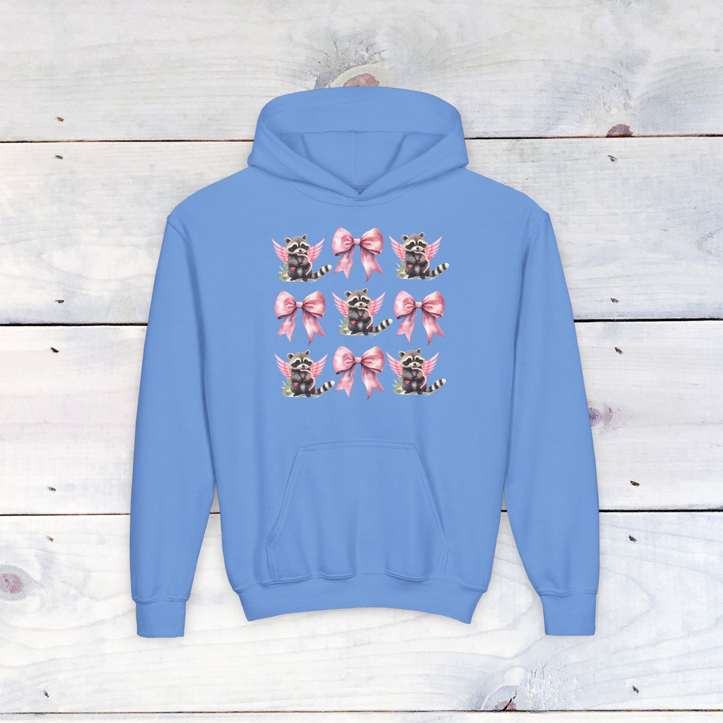 Raccoon Bow Grid Valentine Youth Hoodie