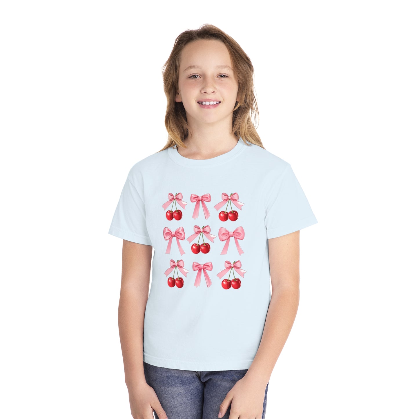 Cherry Bow Grid Comfort Colors Tee
