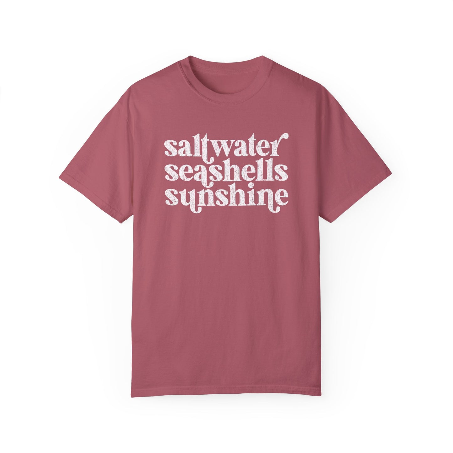 White Saltwater, Seashells, Sunshine Comfort Colors Tee