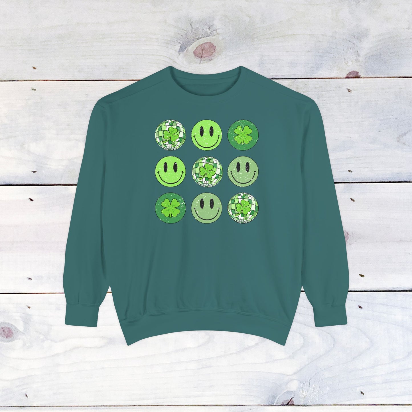 Smiley St Patty's Day Grid Comfort Colors Sweatshirt