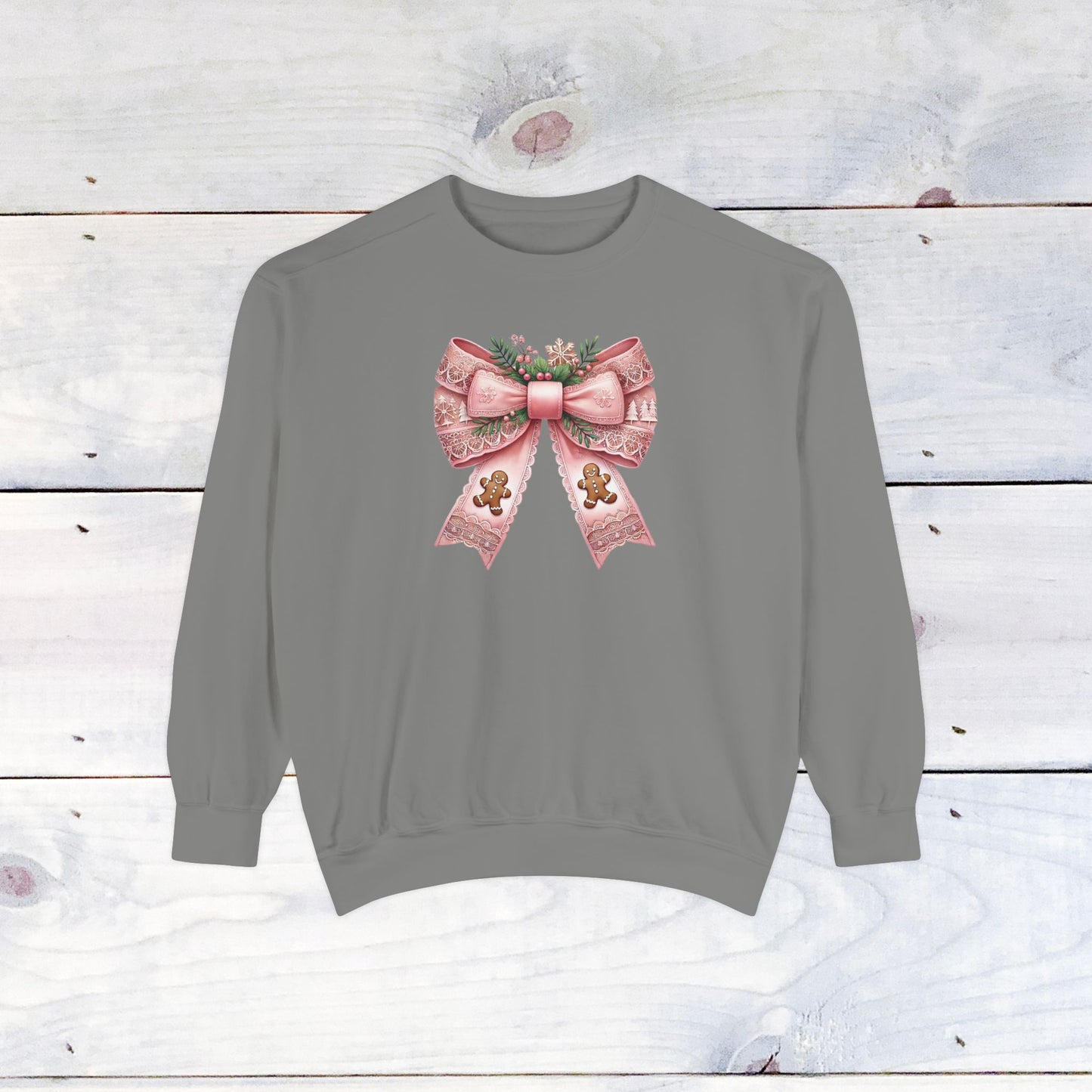 Pink Gingerbread Bow Comfort Colors Sweater