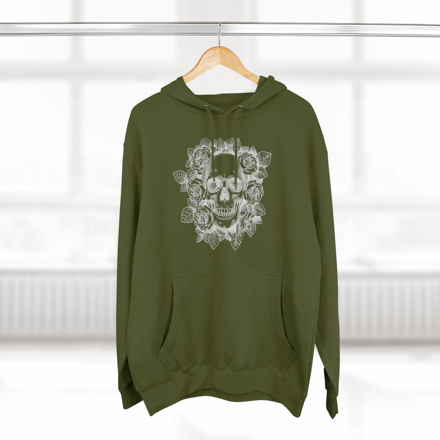 Skull with Rose Background - Unisex Premium Pullover Hoodie