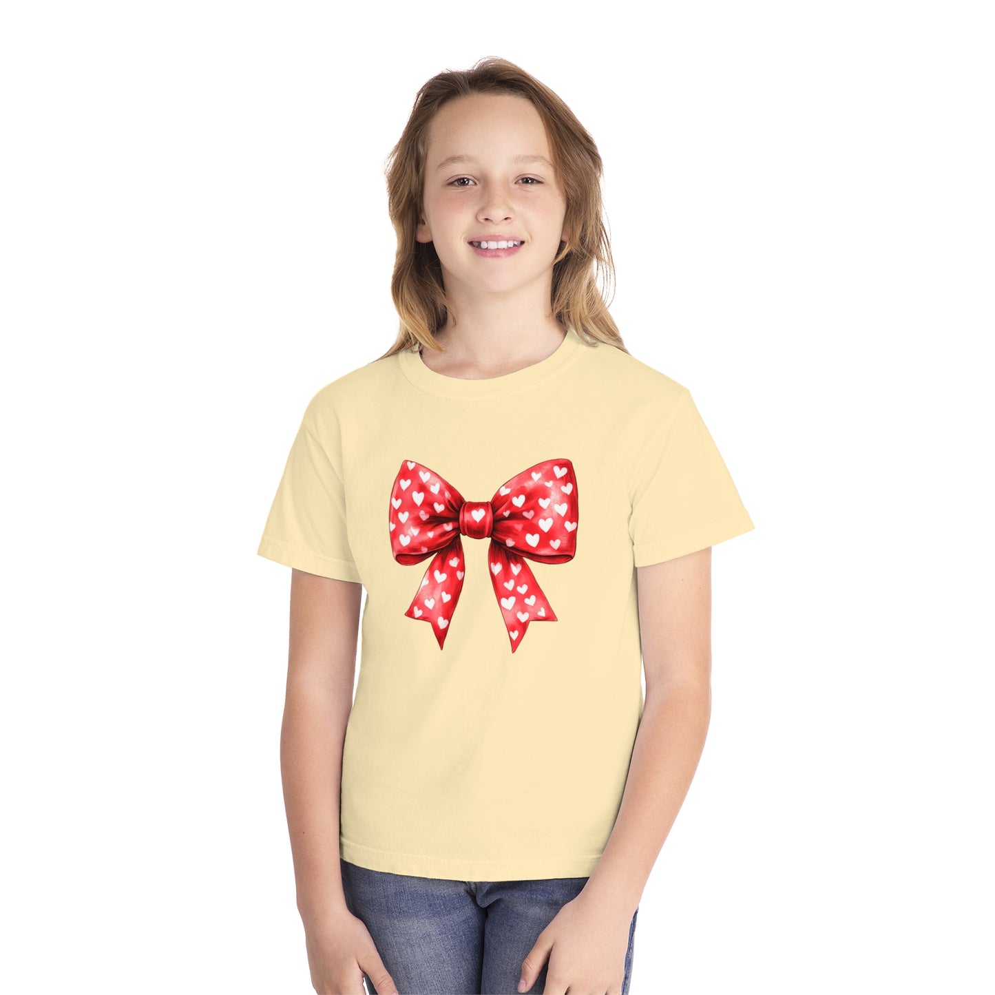 Heart Bow Youth Comfort Colors Tee