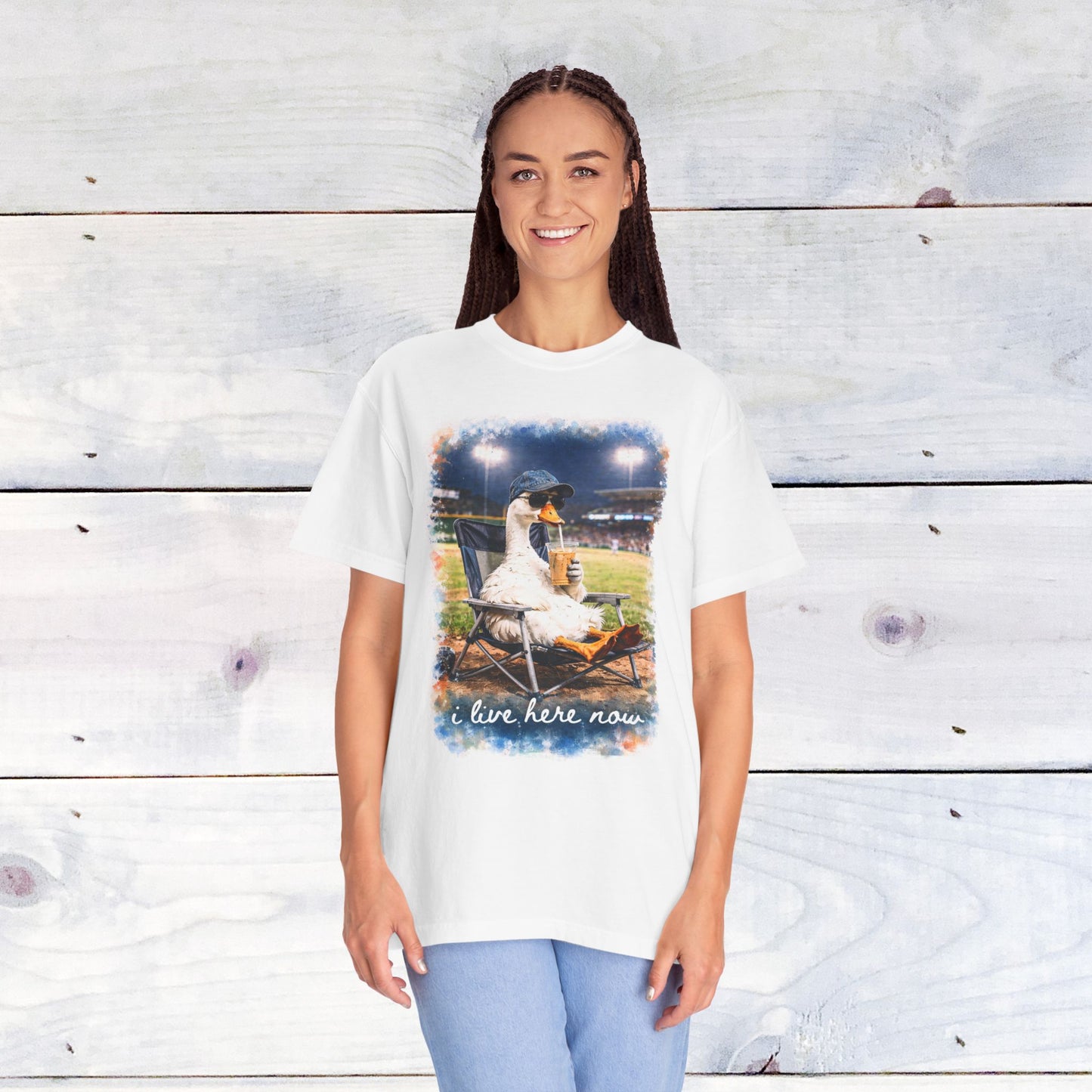 'I Live Here Now' Baseball Stadium Goose Comfort Colors Unisex T-Shirt