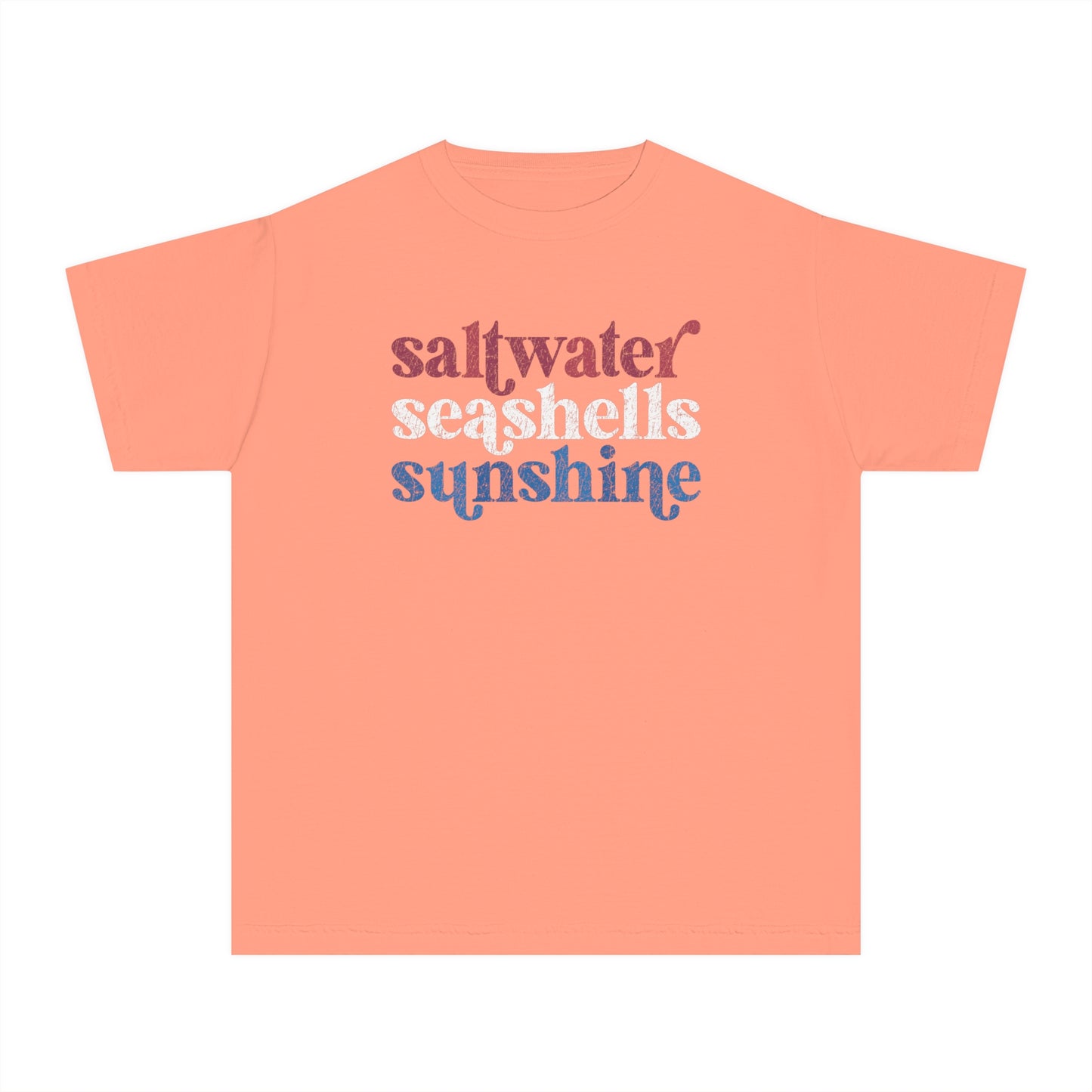 Youth Red, White, Blue Saltwater, Seashells, Sunshine Comfort Colors Youth Tee