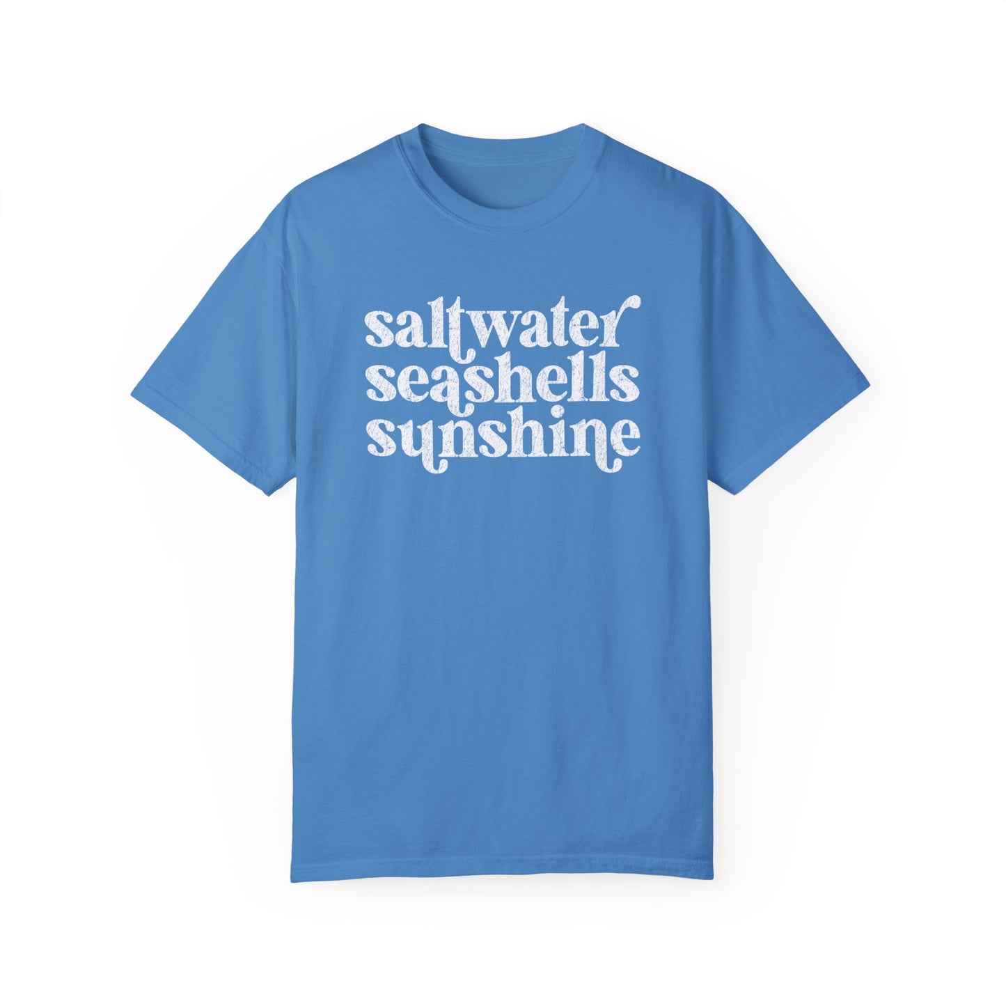 White Saltwater, Seashells, Sunshine Comfort Colors Tee