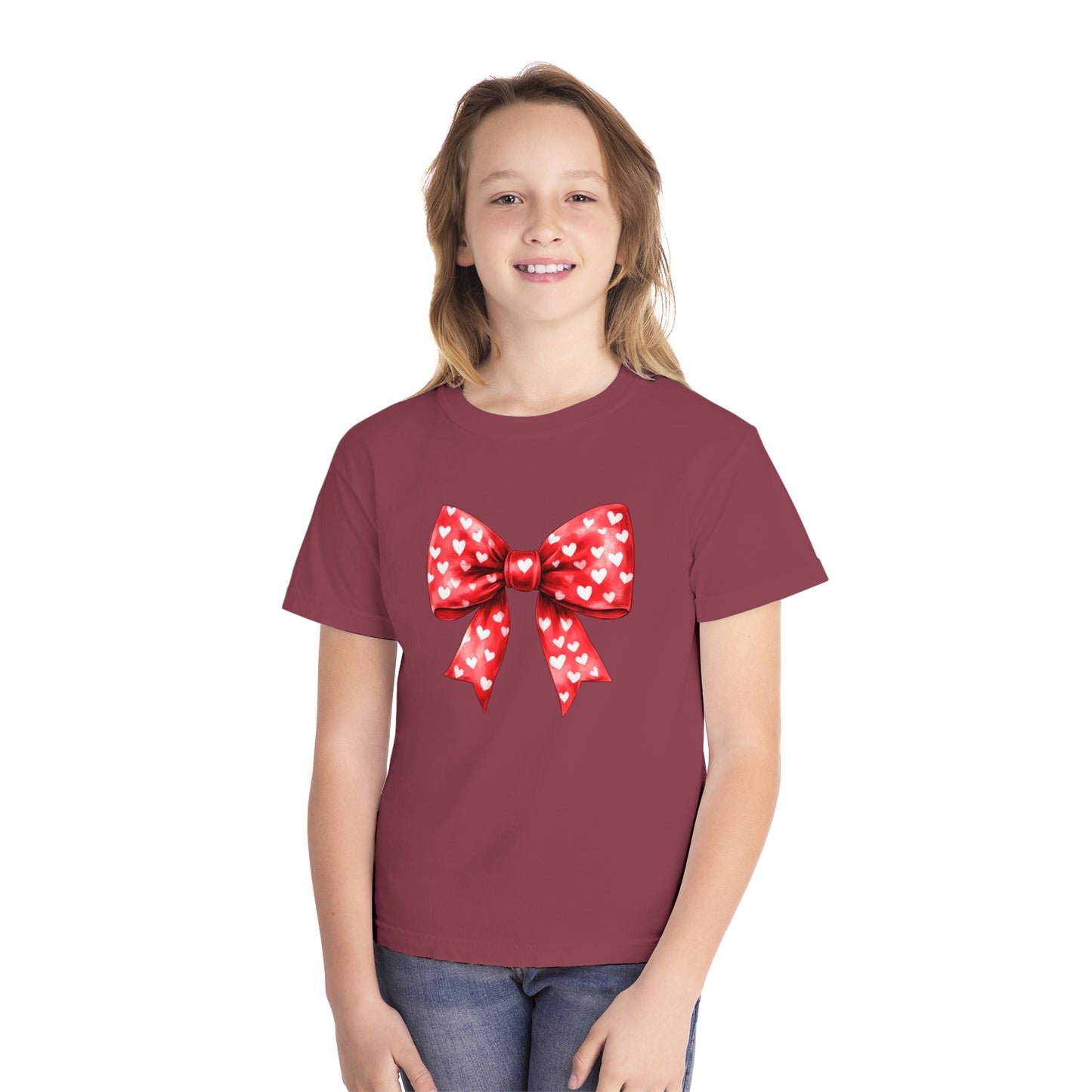 Heart Bow Youth Comfort Colors Tee