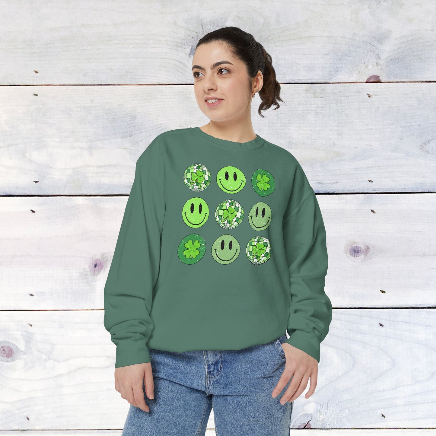 Smiley St Patty's Day Grid Comfort Colors Sweatshirt