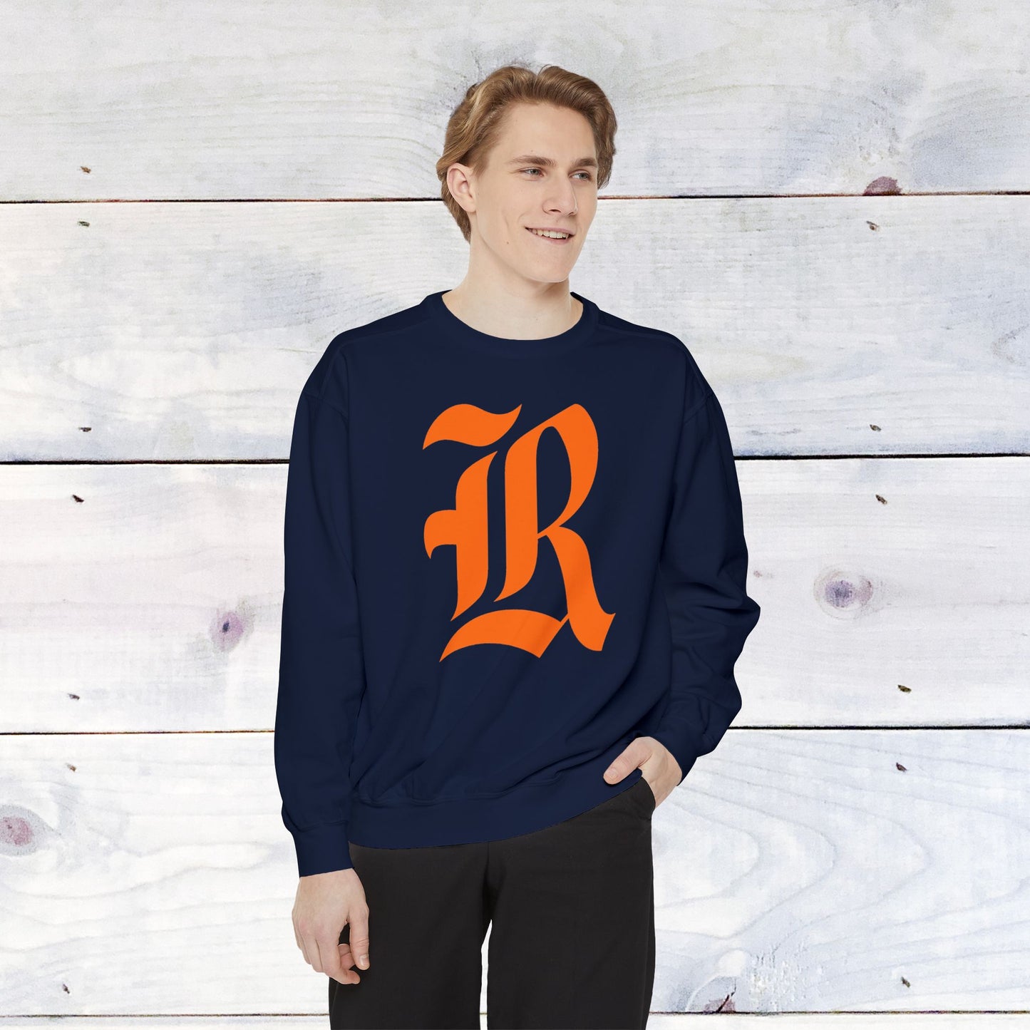 Old School R front, Small Fighting Stinger on back Comfort Colors Sweater