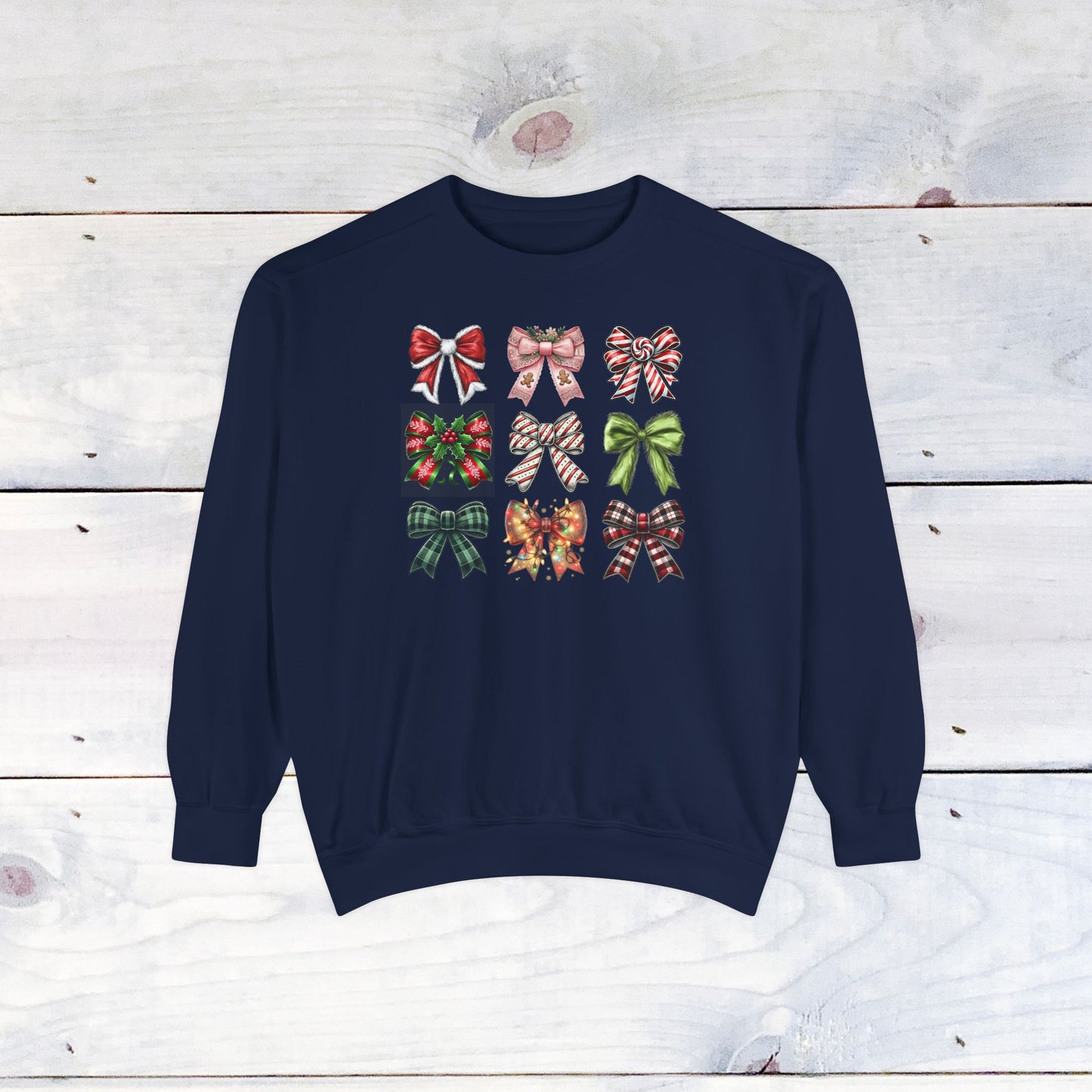 Christmas Bow Grid Comfort Colors Sweater