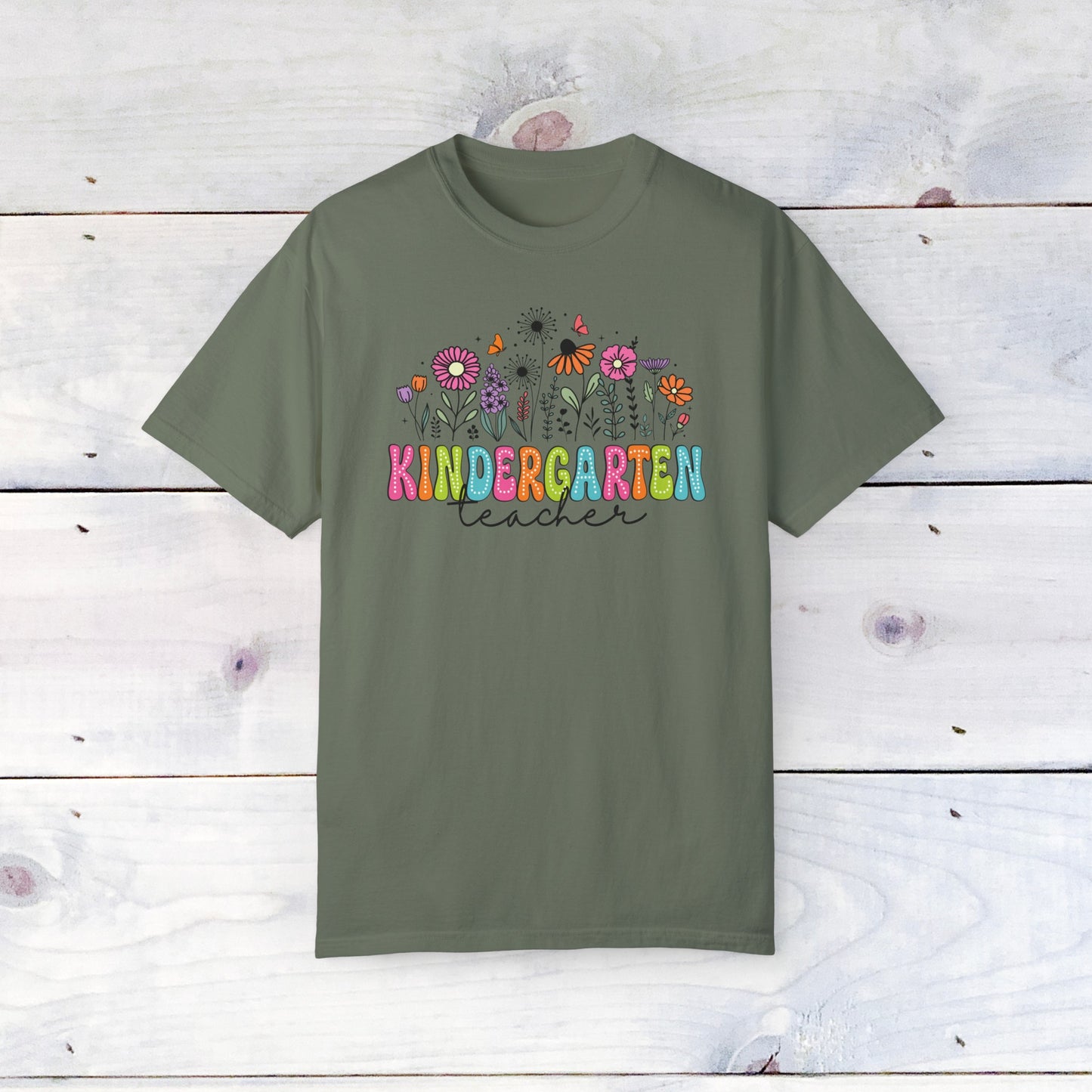 Kinder Flower Teacher Shirt - Comfort Colors