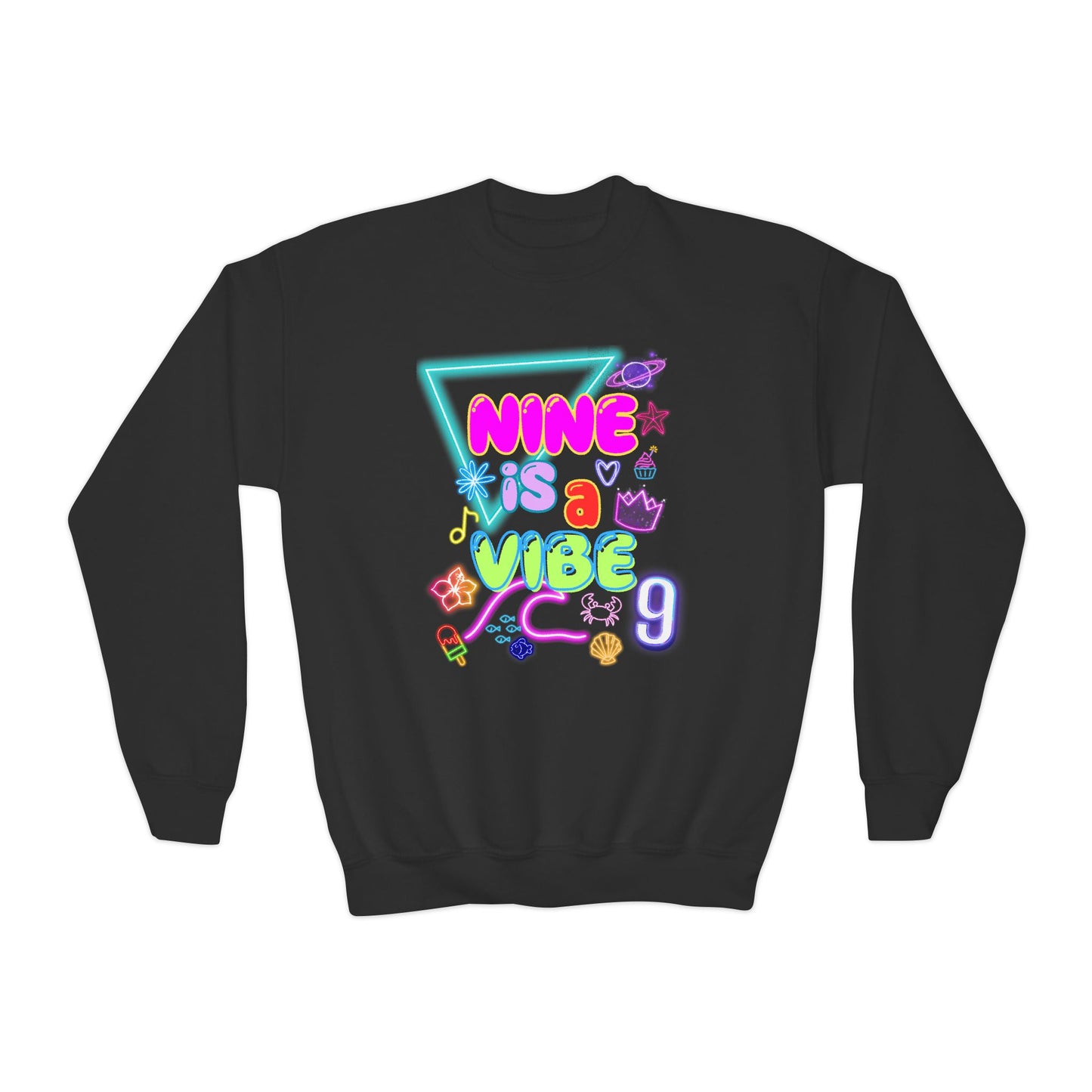 Youth Crewneck Sweatshirt with 'NINE is a VIBE' Design, Cozy Kids Gift, Fun Casual Wear, Birthday Apparel, Trendy Youth Fashion, [...]