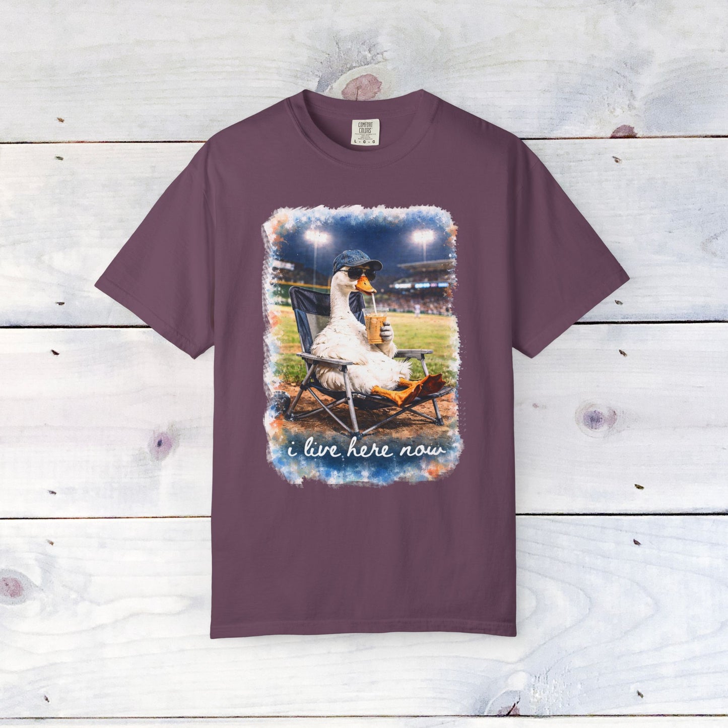 'I Live Here Now' Baseball Stadium Goose Comfort Colors Unisex T-Shirt