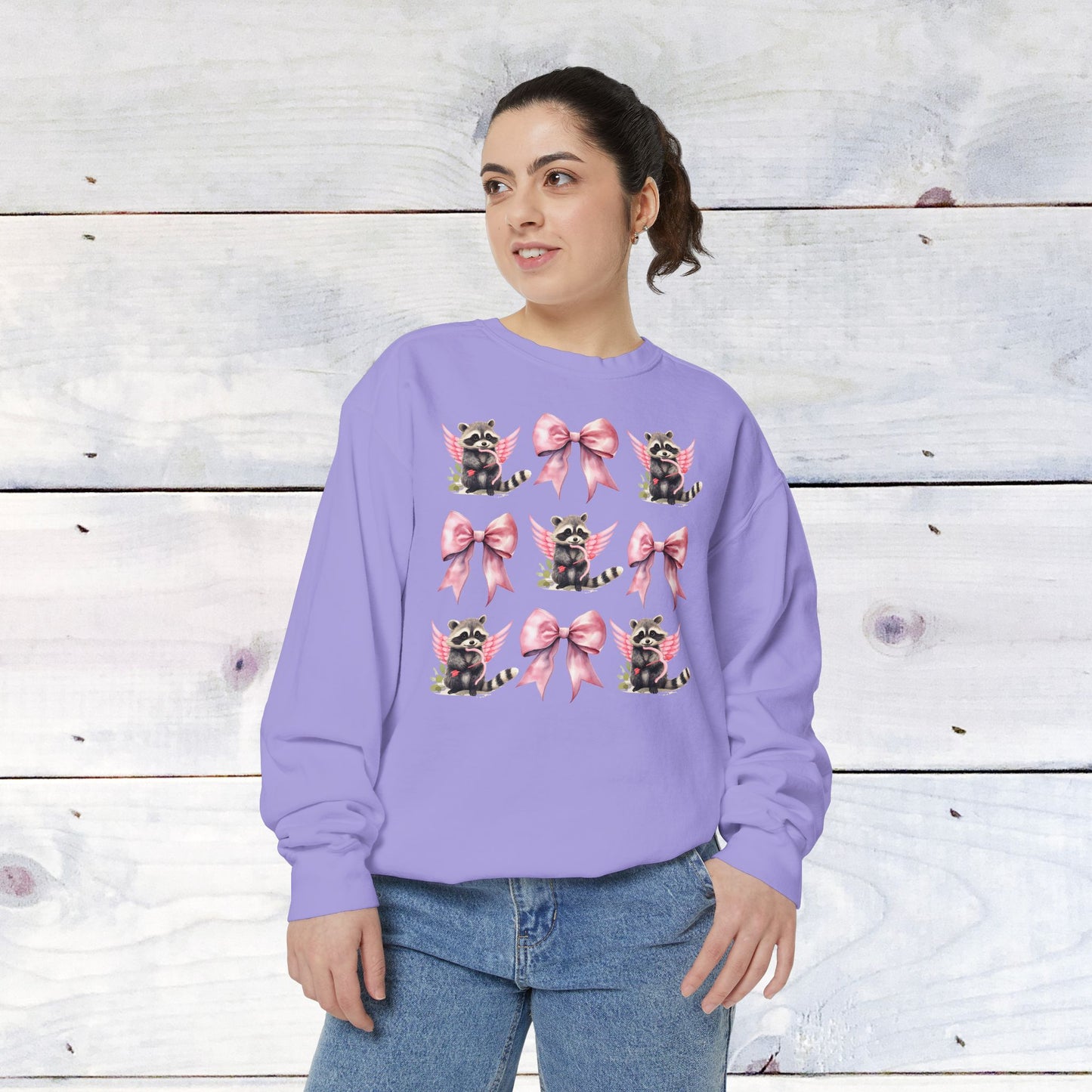 Raccoon Grid Valentine Adult Comfort Colors Sweatshirt