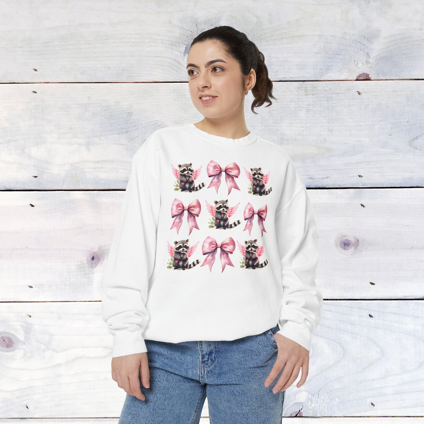 Raccoon Grid Valentine Adult Comfort Colors Sweatshirt