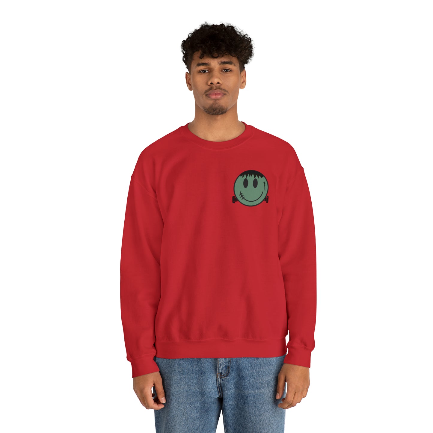 Halloween - Franken Smile Front, Halloween Bolt Back - Sweater / Pullover